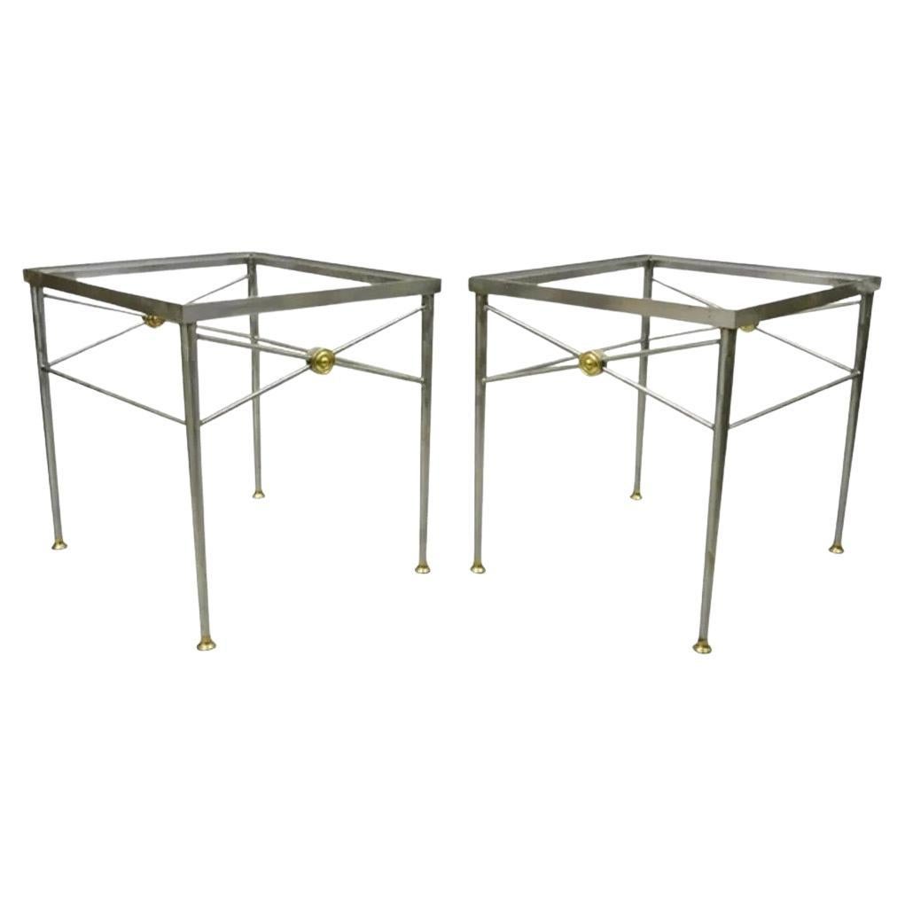 Italienische Directoire Maison Jansen Stil gebürstetem Stahl & Messing End Tische - ein Paar