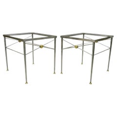 Italian Directoire Maison Jansen Style Brushed Steel & Brass End Tables - a Pair