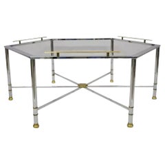 Sechseckiger italienischer Couchtisch im Directoire Maison Jansen-Stil aus Stahl und Messing