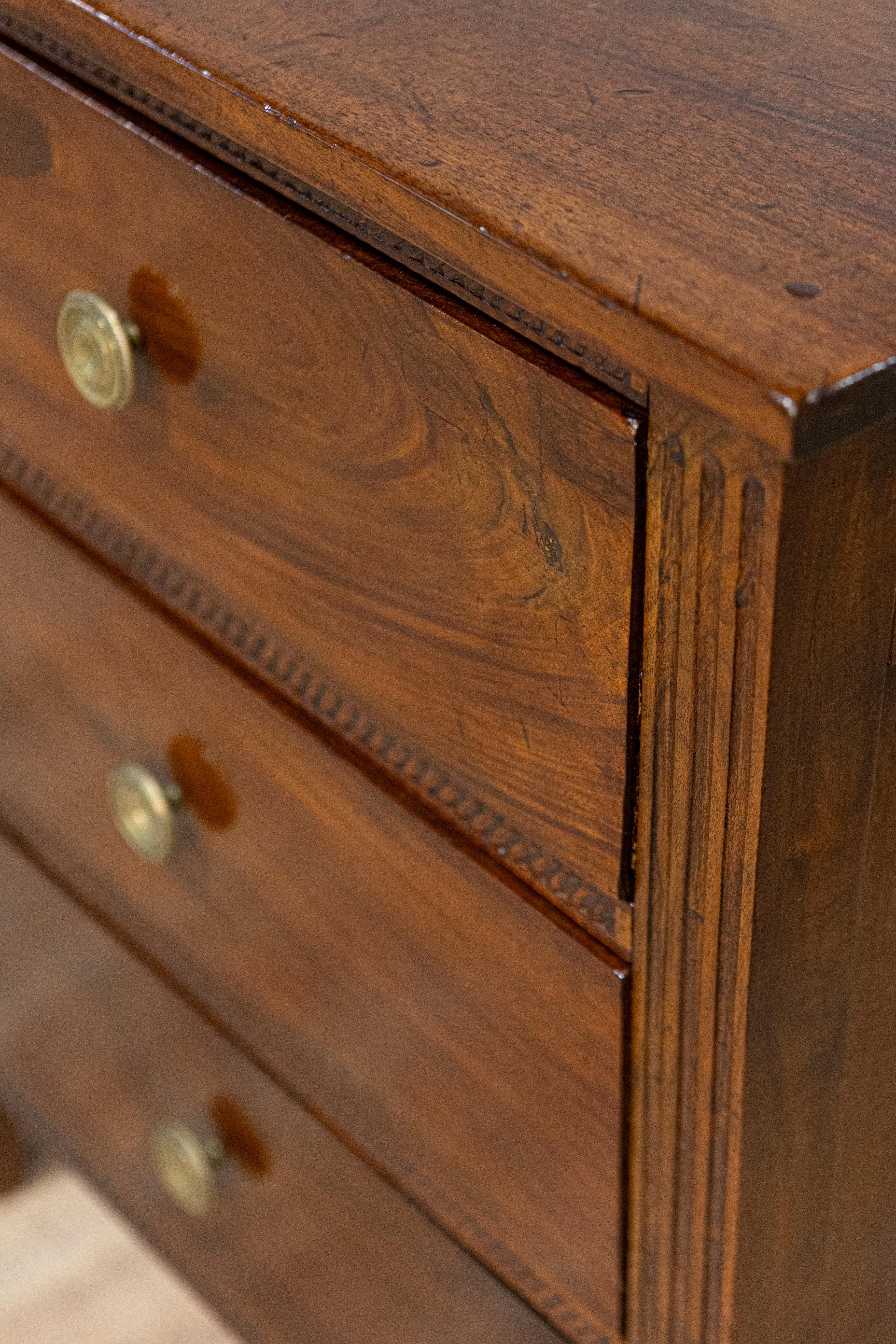 18th Century and Earlier Italian Directoire Period Late 18th Century Three Drawer Walnut Bedside Chest For Sale