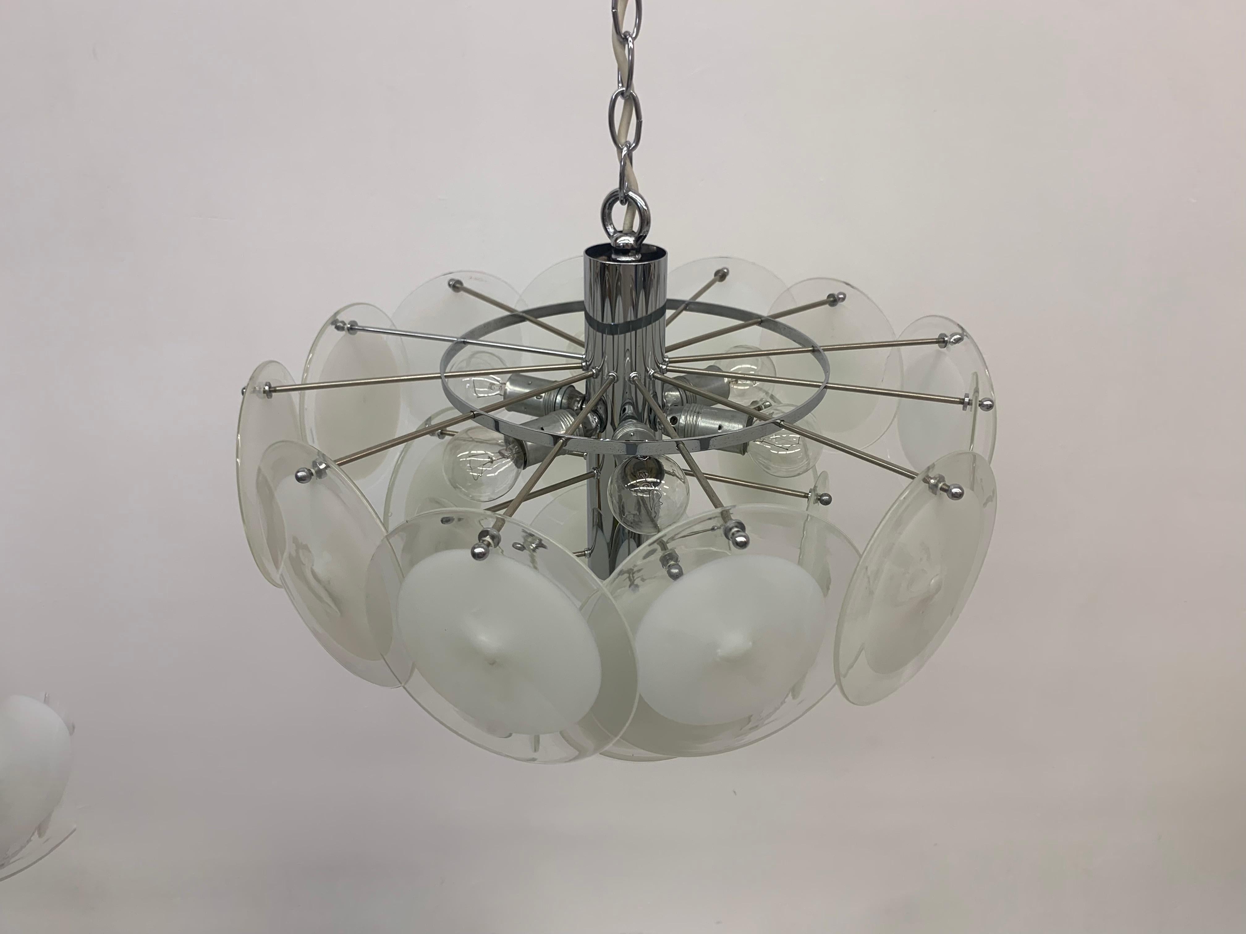 Italian Disc Chandelier by Vistosi Murano Glass, Italy, 1970s For Sale 5
