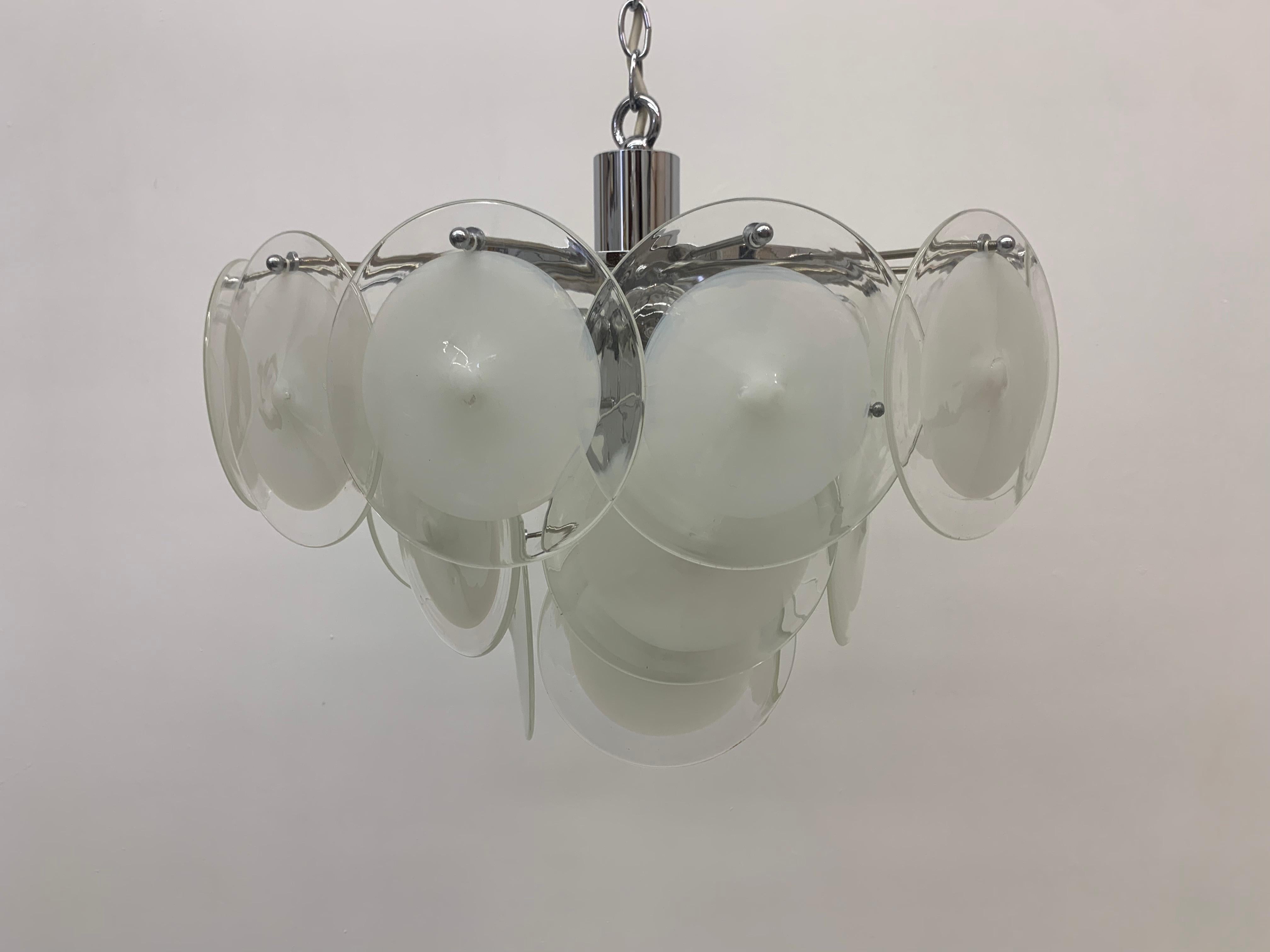 Italian Disc Chandelier by Vistosi Murano Glass, Italy, 1970s For Sale 6