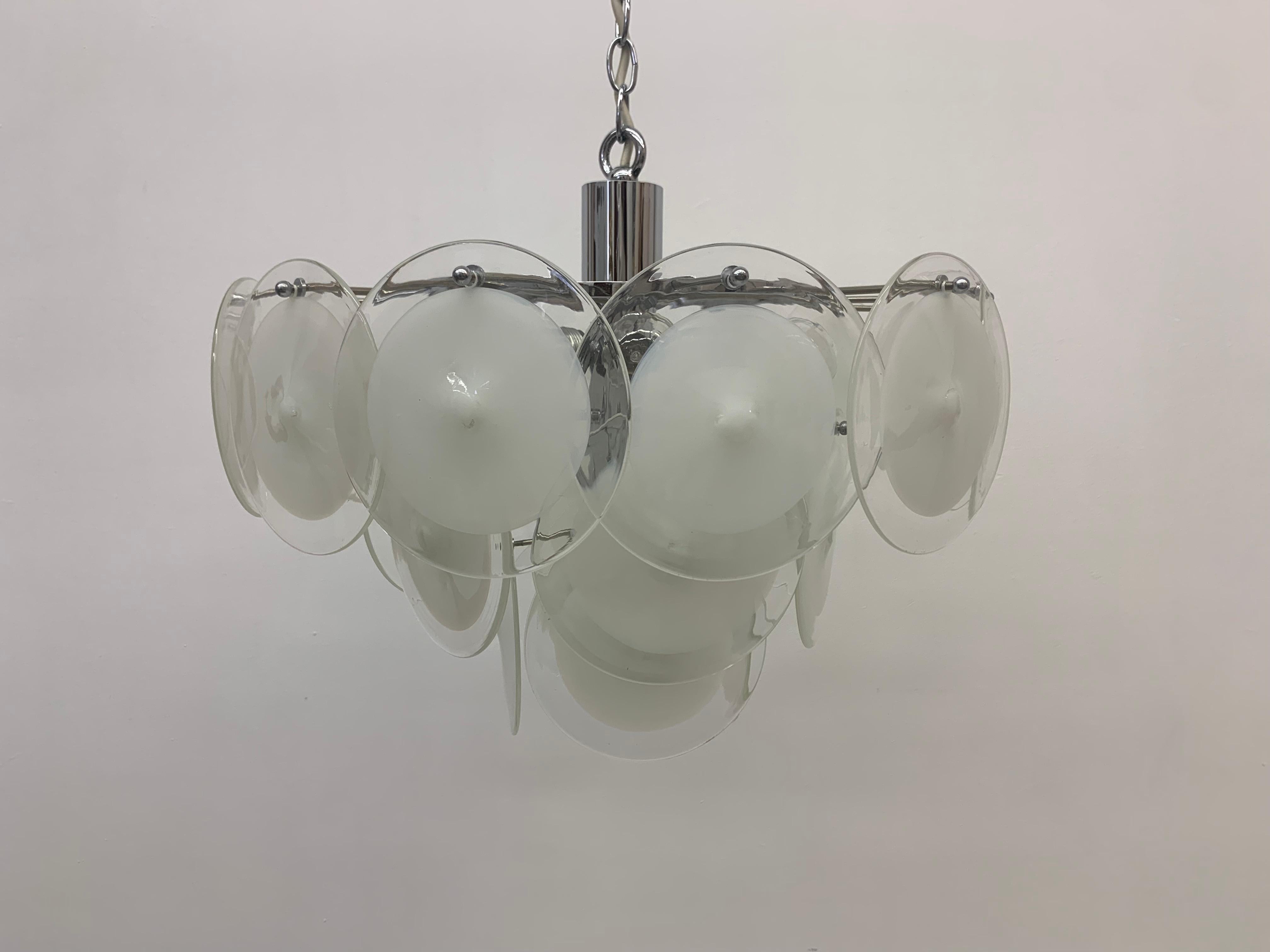 Italian Disc Chandelier by Vistosi Murano Glass, Italy, 1970s For Sale 7
