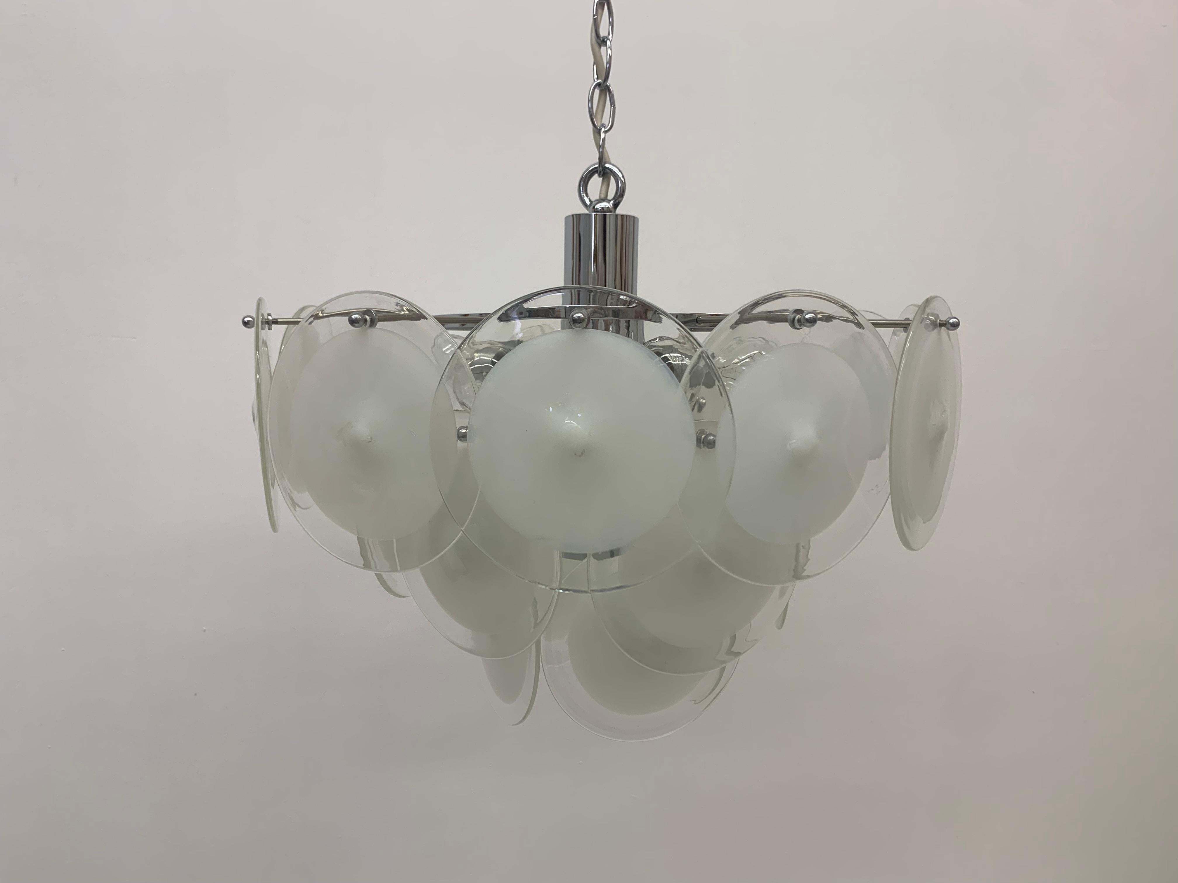 Italian Disc Chandelier by Vistosi Murano Glass, Italy, 1970s For Sale 9