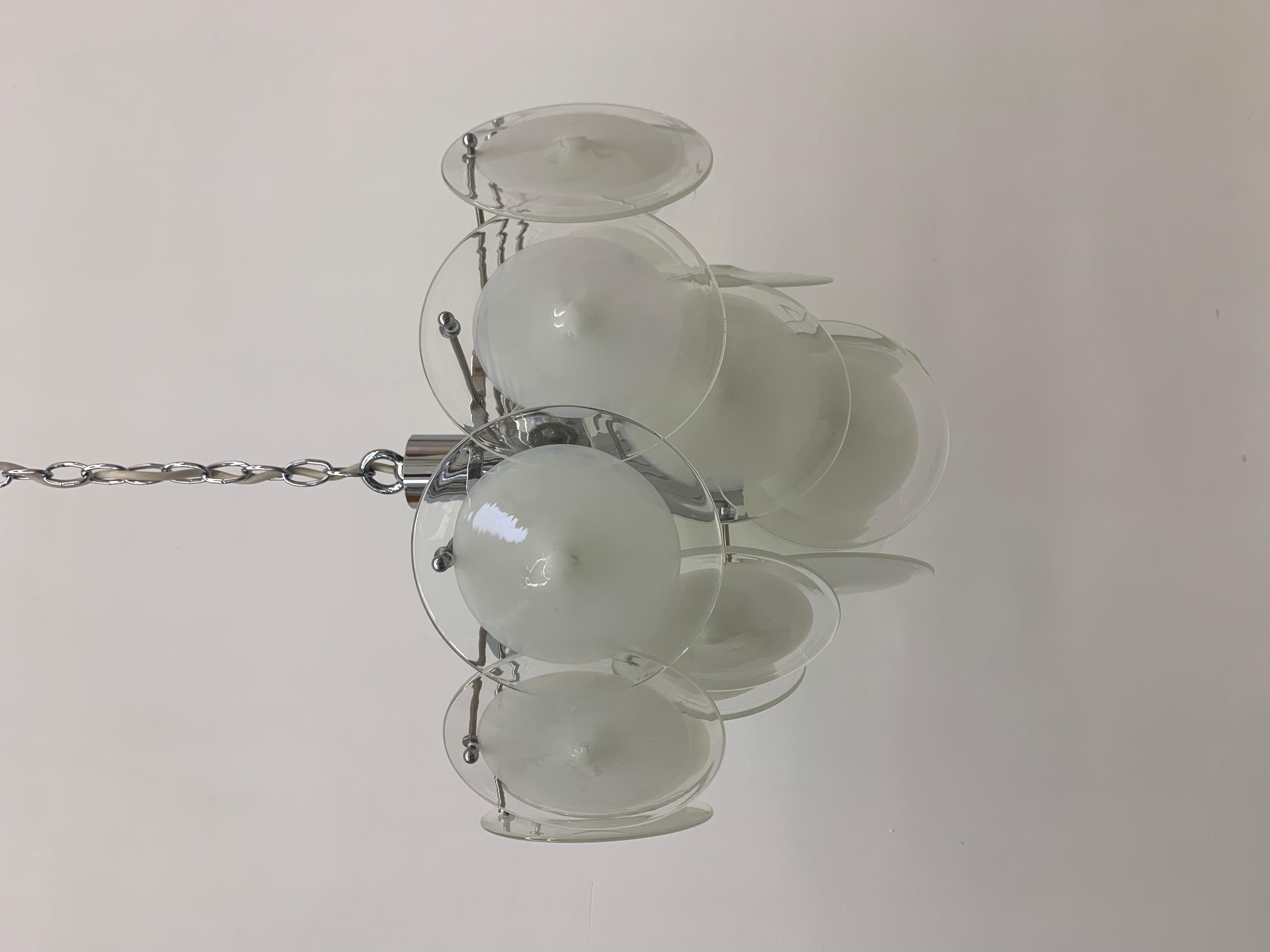 Italian Disc Chandelier by Vistosi Murano Glass, Italy, 1970s For Sale 11