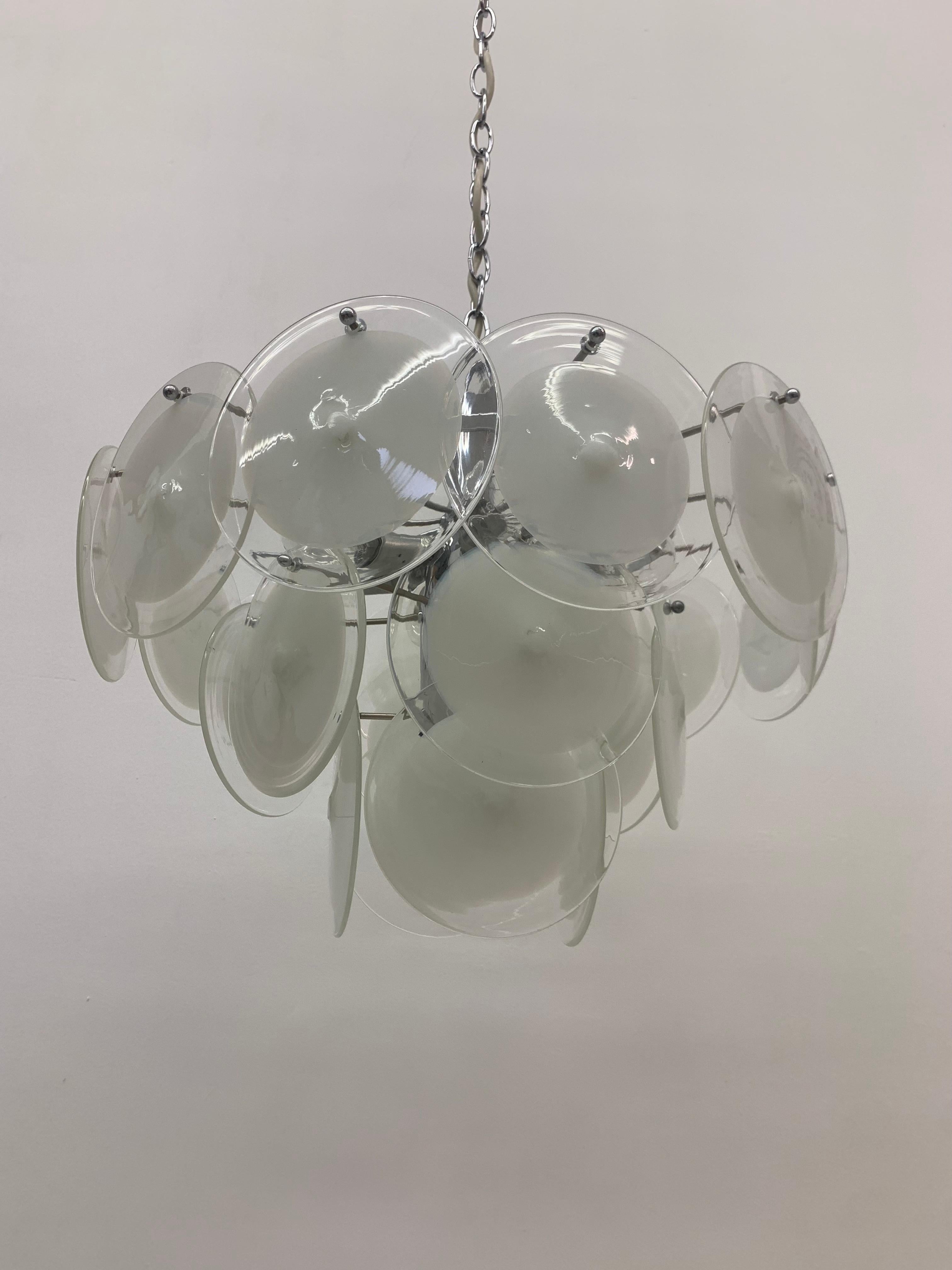 Italian Disc Chandelier by Vistosi Murano Glass, Italy, 1970s For Sale 12