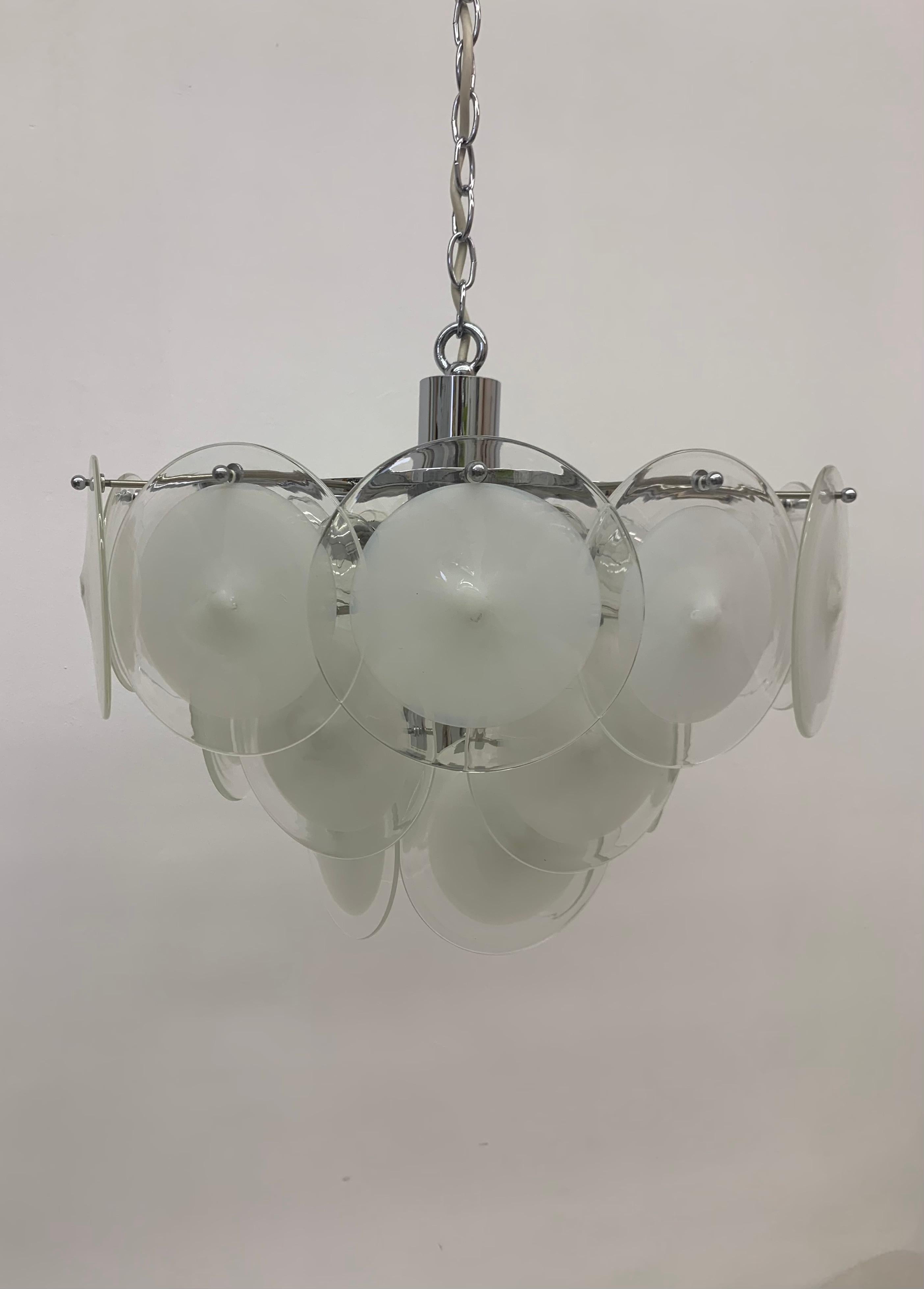 Italian Disc Chandelier by Vistosi Murano Glass, Italy, 1970s For Sale 13
