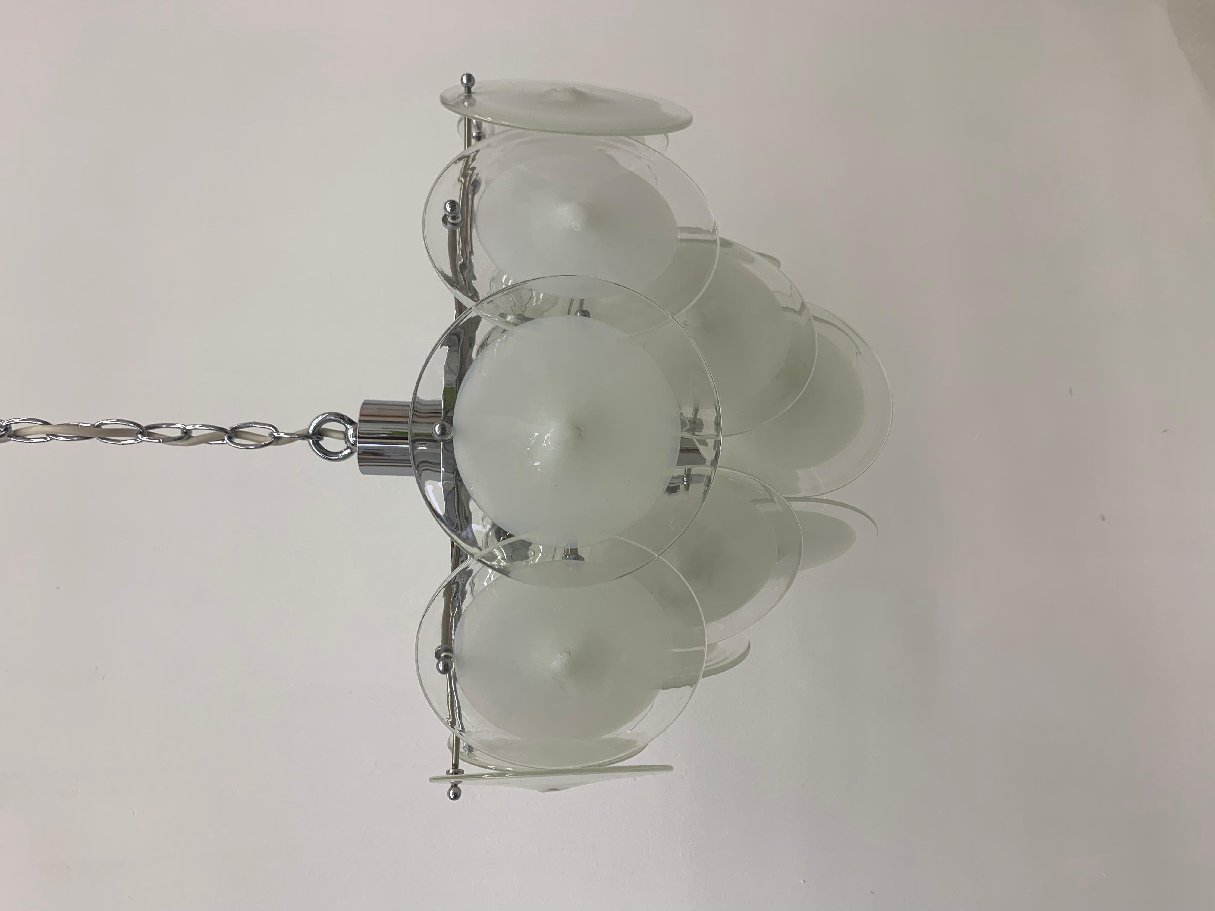 Italian Disc Chandelier by Vistosi Murano Glass, Italy, 1970s For Sale 14