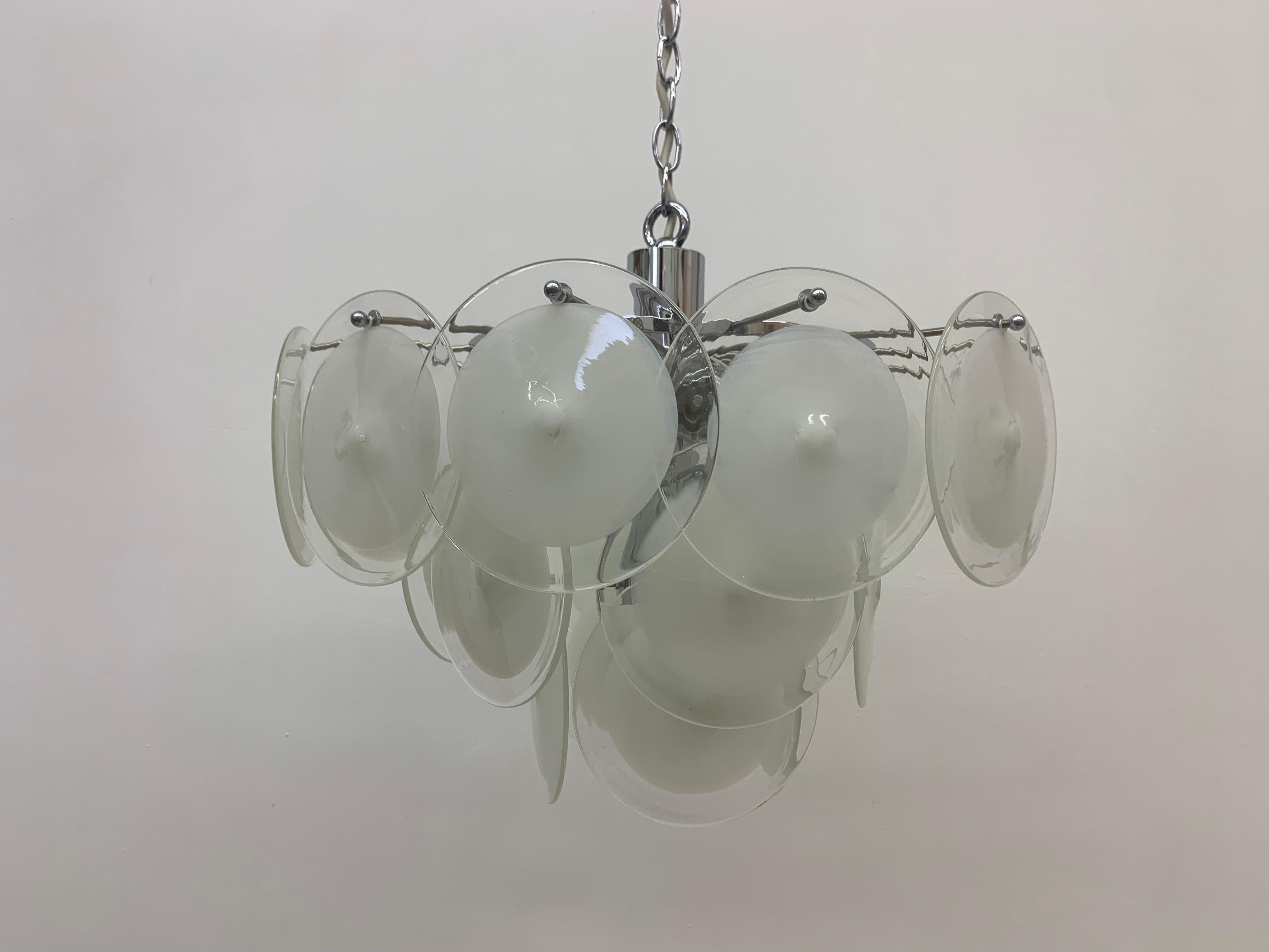 Late 20th Century Italian Disc Chandelier by Vistosi Murano Glass, Italy, 1970s For Sale