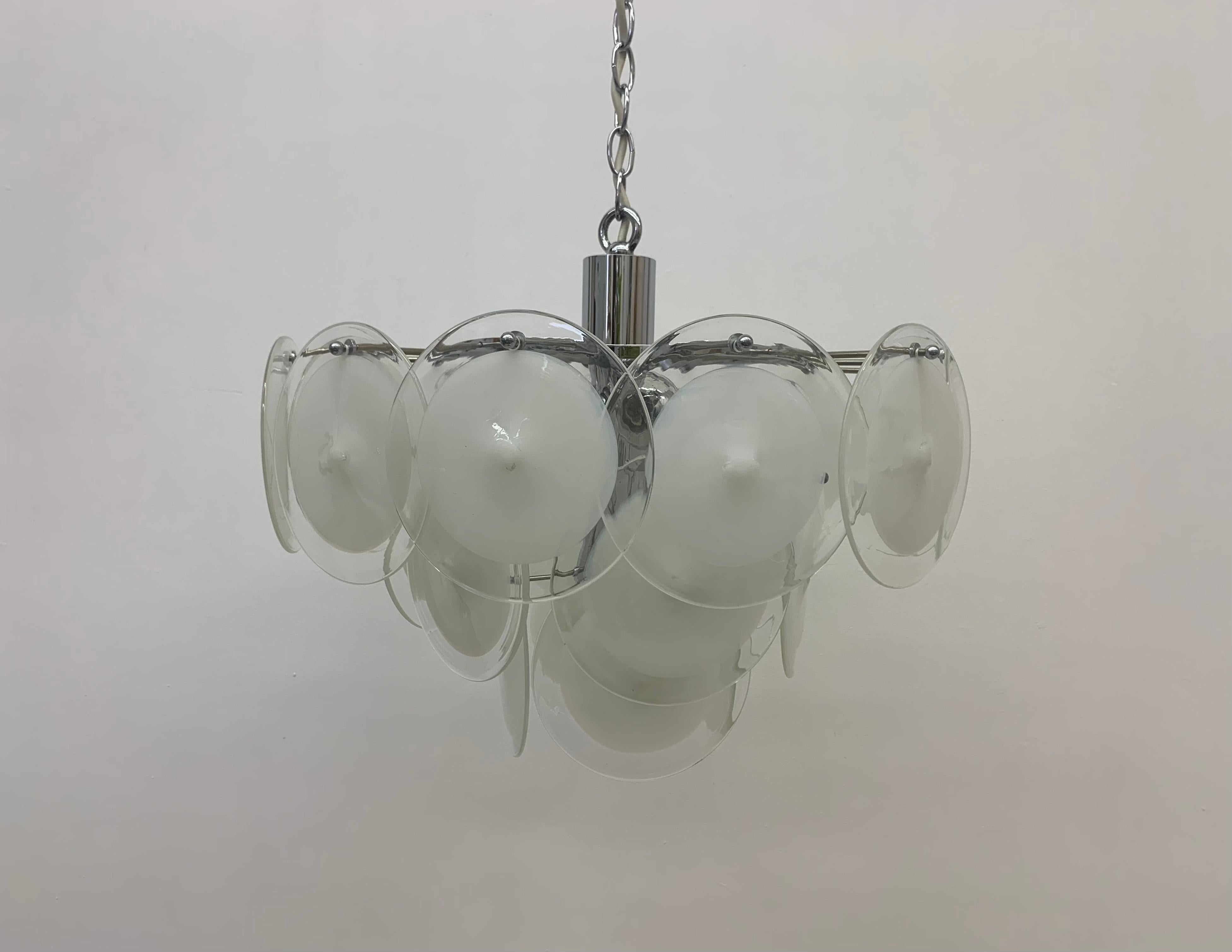 Italian Disc Chandelier by Vistosi Murano Glass, Italy, 1970s For Sale 1