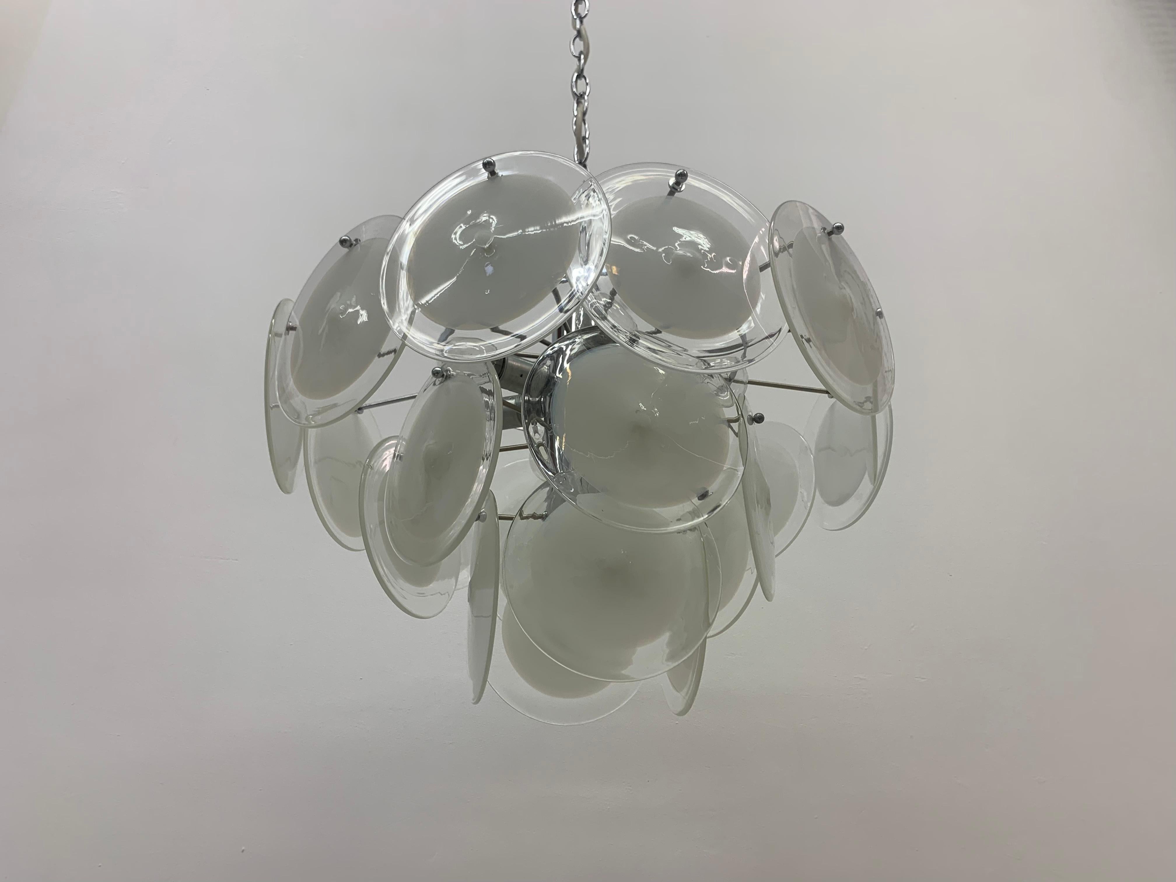Italian Disc Chandelier by Vistosi Murano Glass, Italy, 1970s For Sale 2