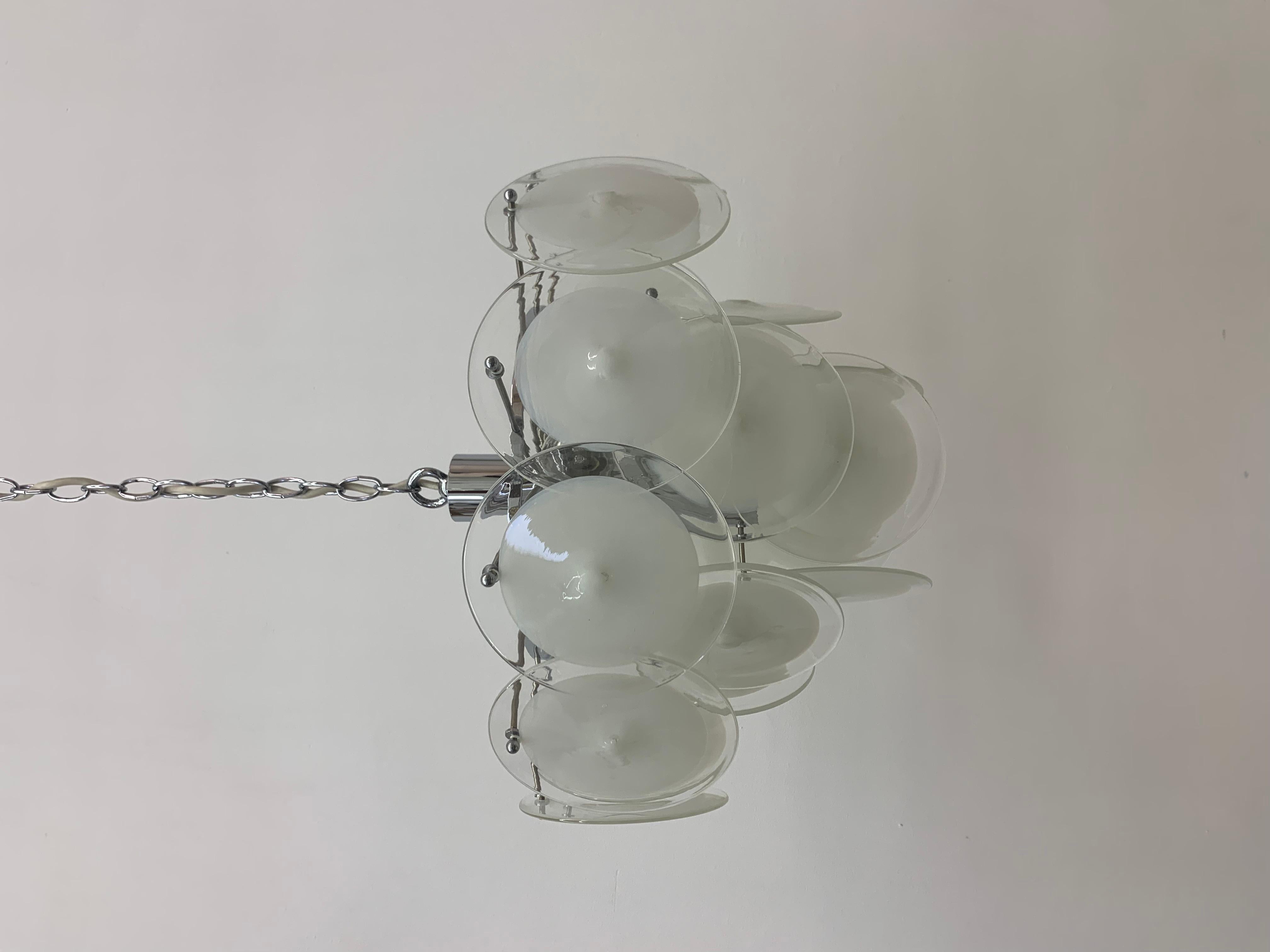 Italian Disc Chandelier by Vistosi Murano Glass, Italy, 1970s For Sale 3