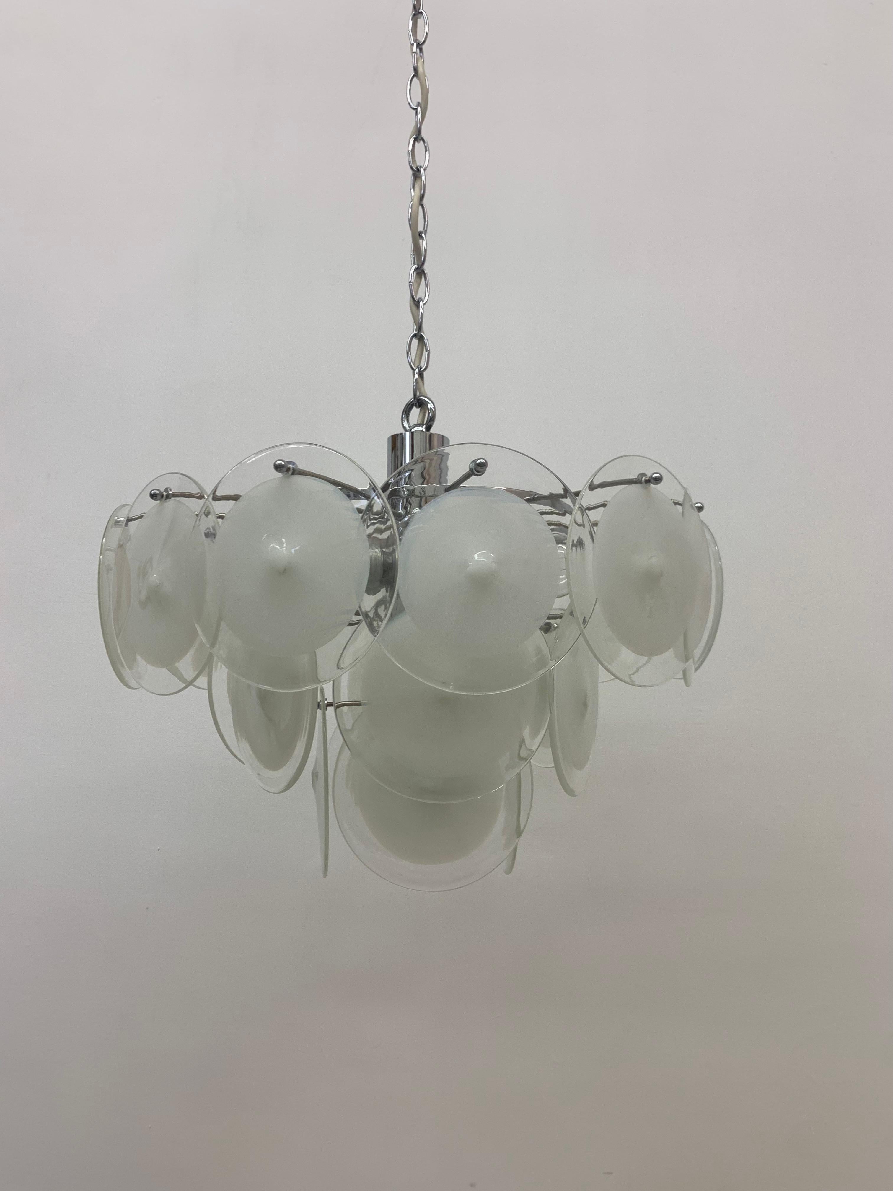 Italian Disc Chandelier by Vistosi Murano Glass, Italy, 1970s For Sale 4