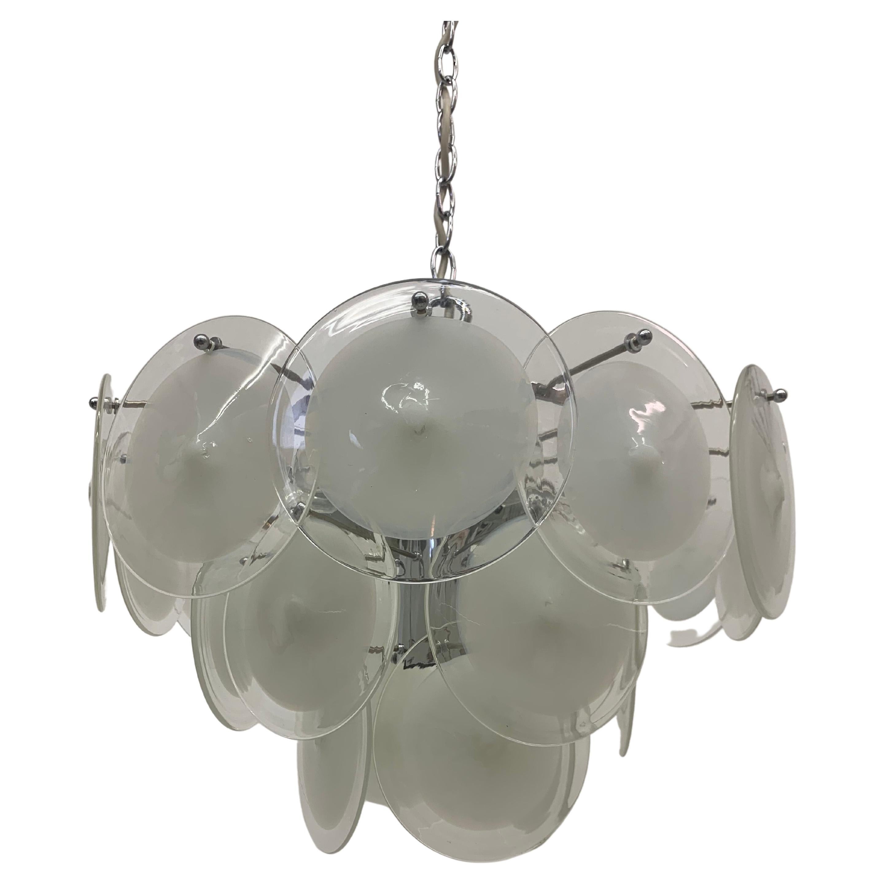 Italian Disc Chandelier by Vistosi Murano Glass, Italy, 1970s For Sale