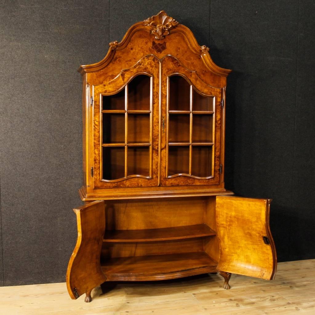 Burl Italian Display Cabinet in Inlaid Wood from 20th Century