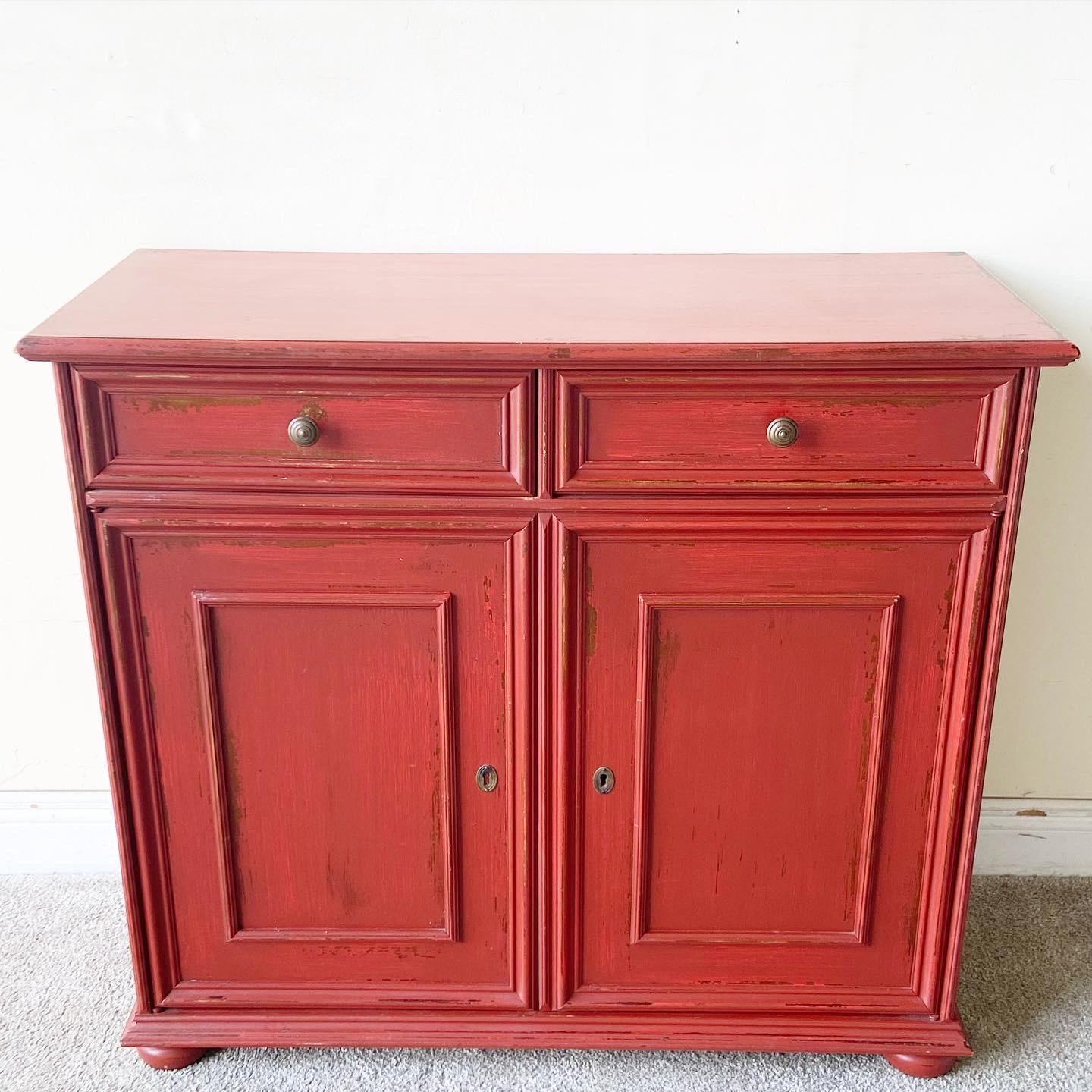 Rustic Italian Distressed Red Sideboard by Buying & Design