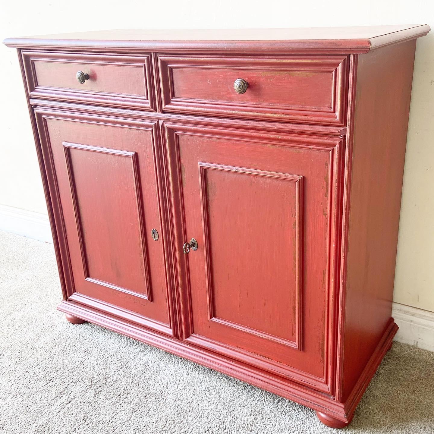 Italian Distressed Red Sideboard by Buying & Design In Good Condition In Delray Beach, FL