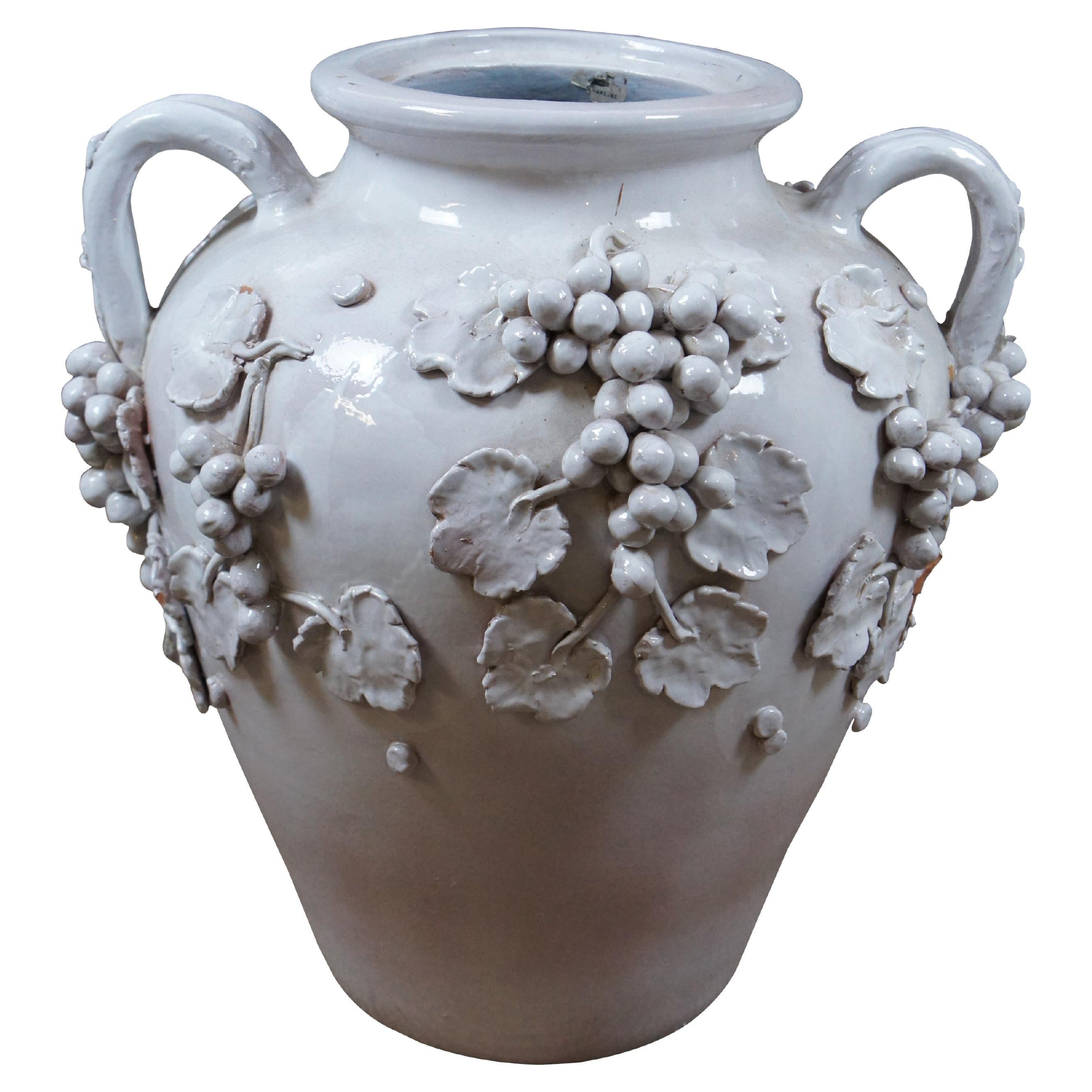 Italienische Dolfi Otello Cottura-Urnenvase aus glasierter Terrakotta mit Weinreben-Jardinière Jardiniere, 22"