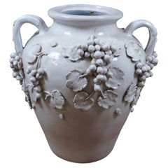 Italian Dolfi Otello Cottura Glazed Terracotta Grapevine Jardiniere Urn Vase 22"
