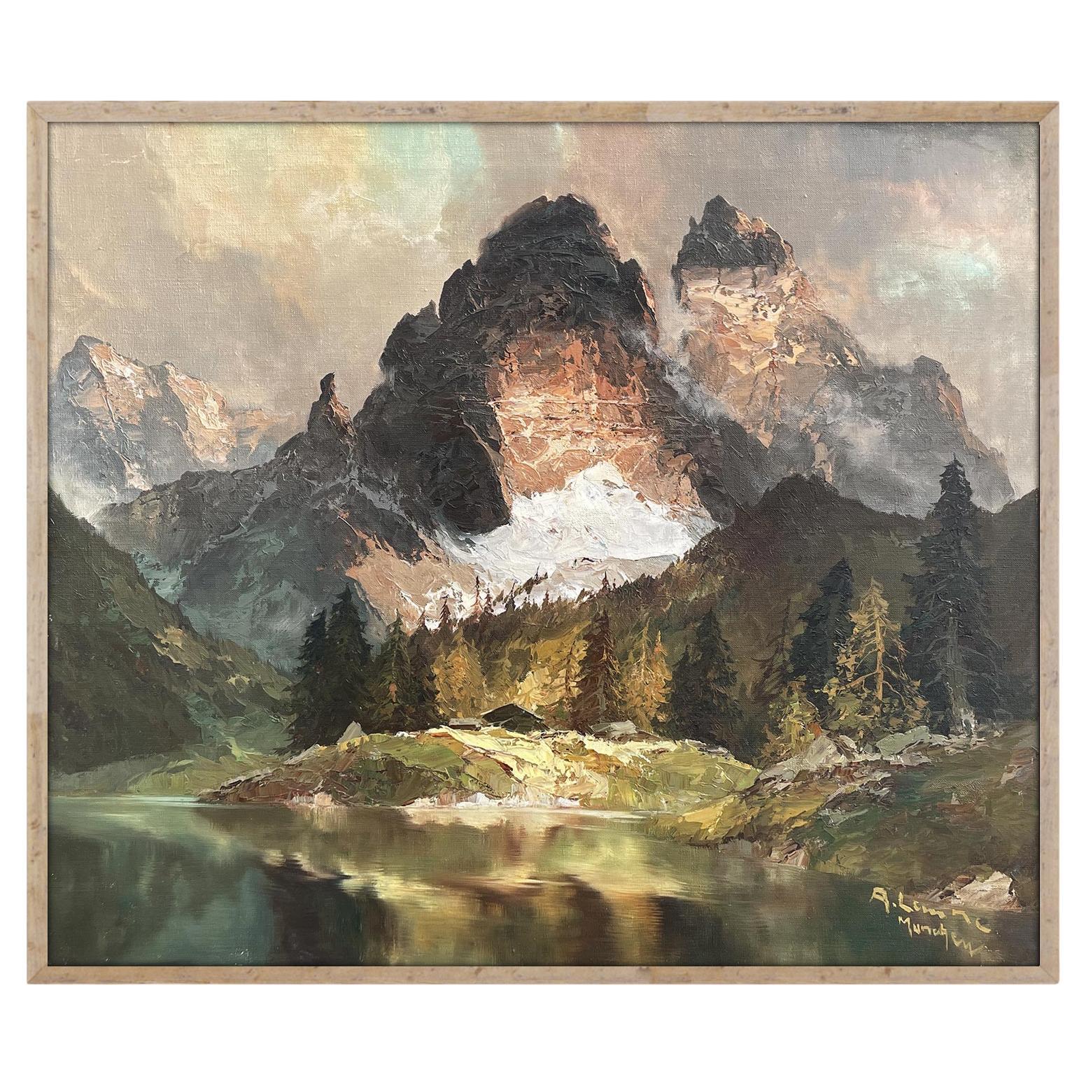 Italian Dolomites – Oil on Canvas by Arno Lemke - 1950 For Sale