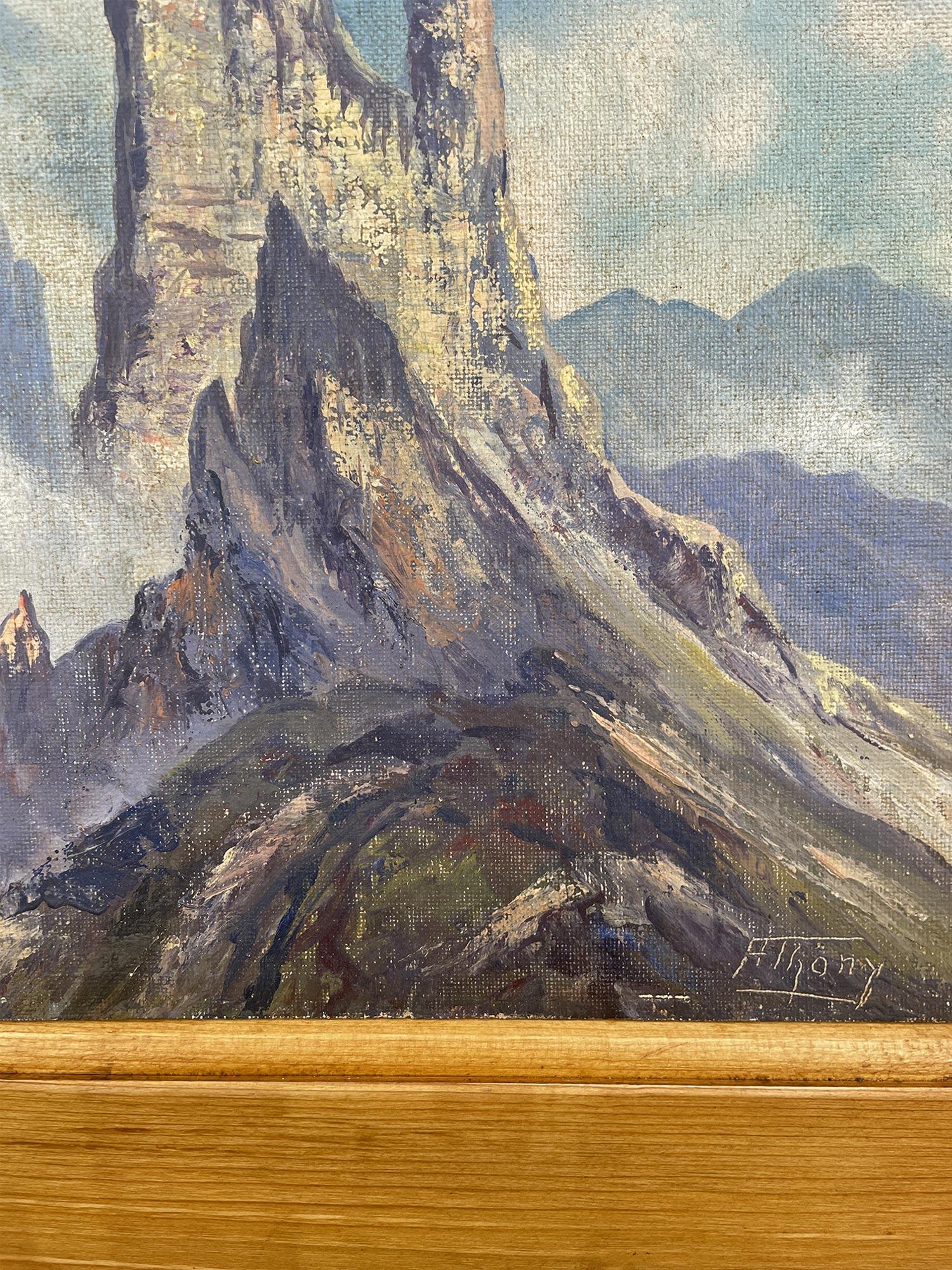 Allemand Huile sur toile italienne Dolomites en vente