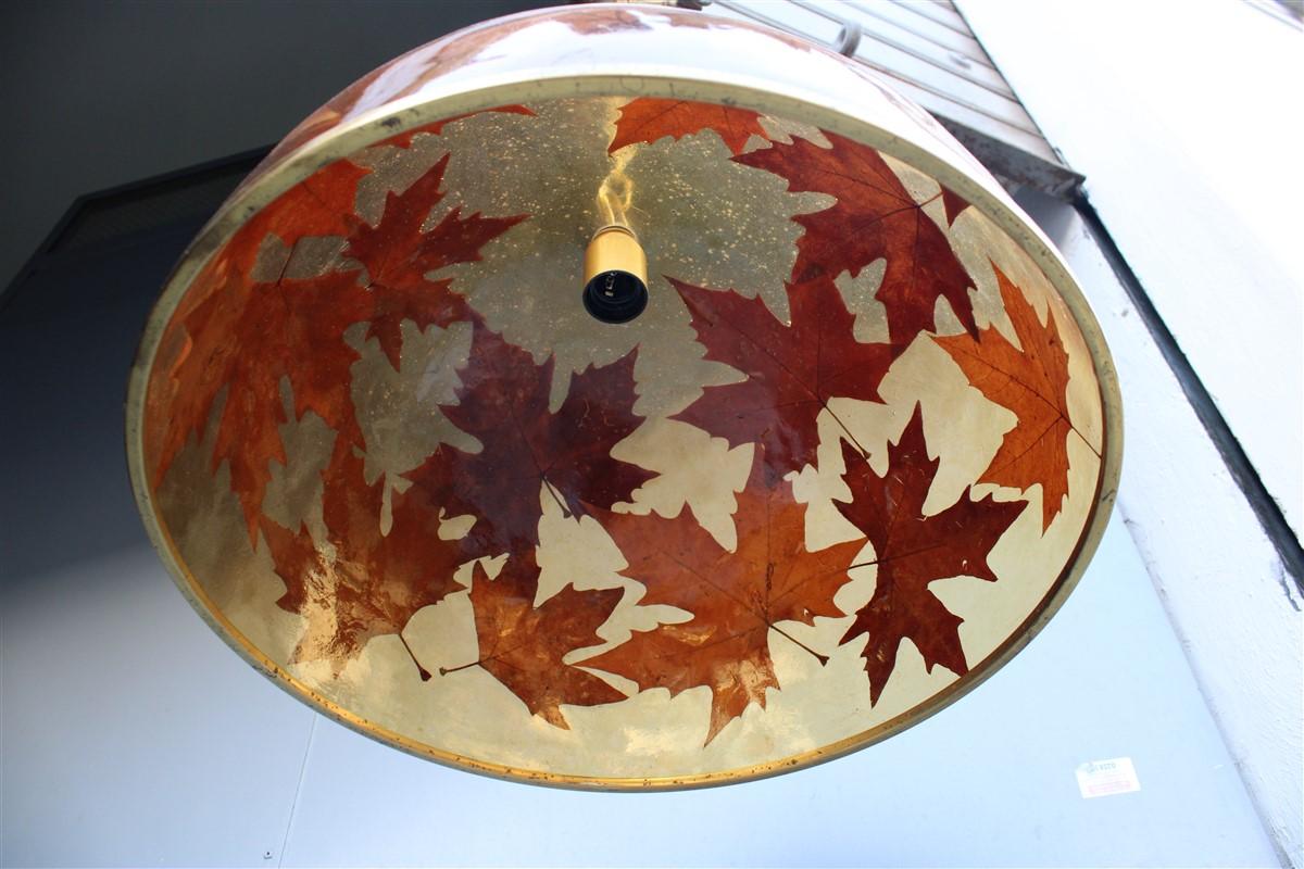 Italian Dome Chandelier in Resin with Plane Leaves Design 1970 Brass For Sale 6