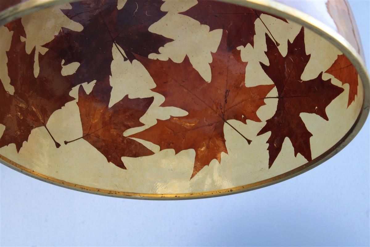 Italian Dome Chandelier in Resin with Plane Leaves Design 1970 Brass In Good Condition For Sale In Palermo, Sicily