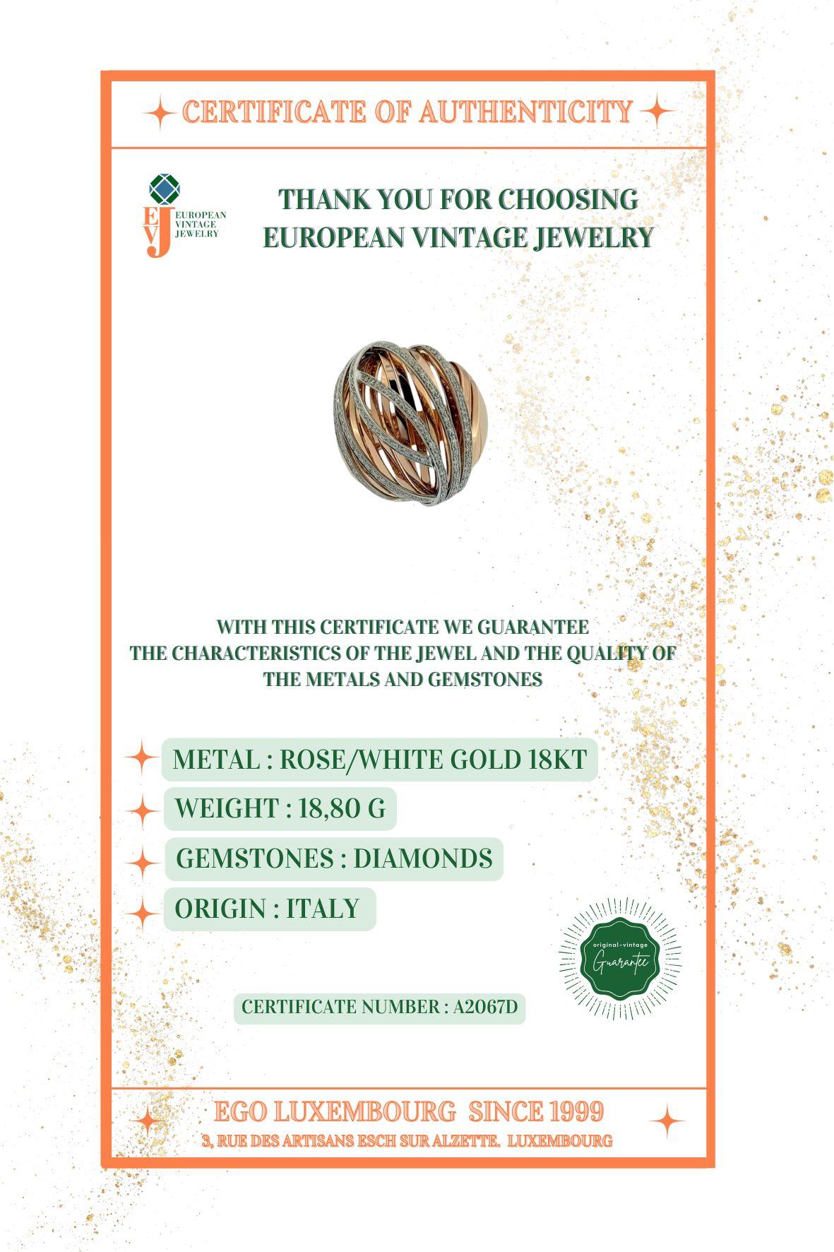 Bague dôme italienne en or blanc et rose avec diamants en vente 6