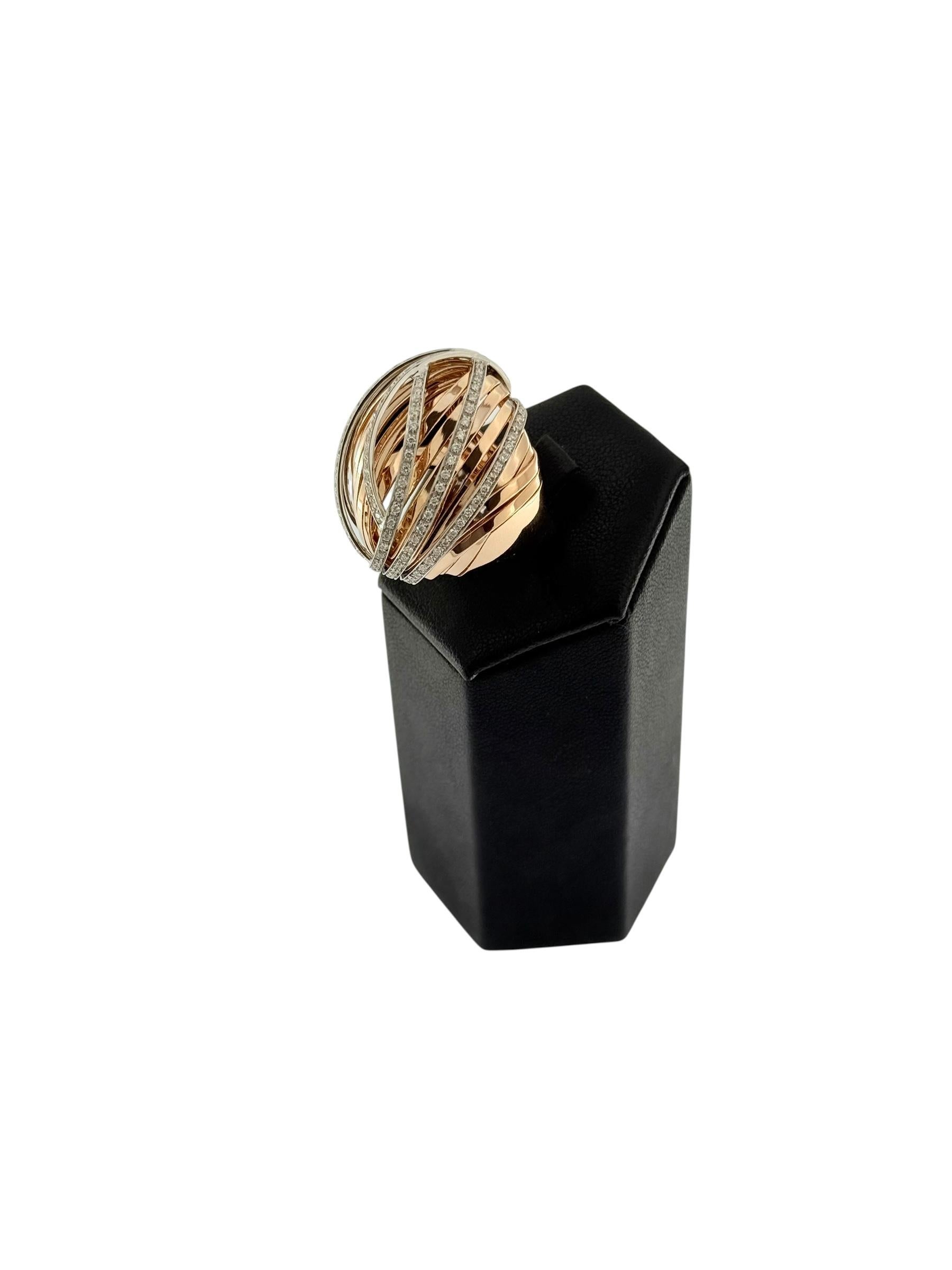 Bague dôme italienne en or blanc et rose avec diamants Unisexe en vente