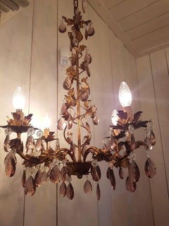 Italian Doré Chandelier with Crystals in Old Pink Color