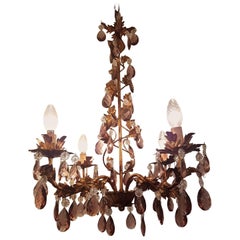 Italian Doré Chandelier with Crystals in Old Pink Color