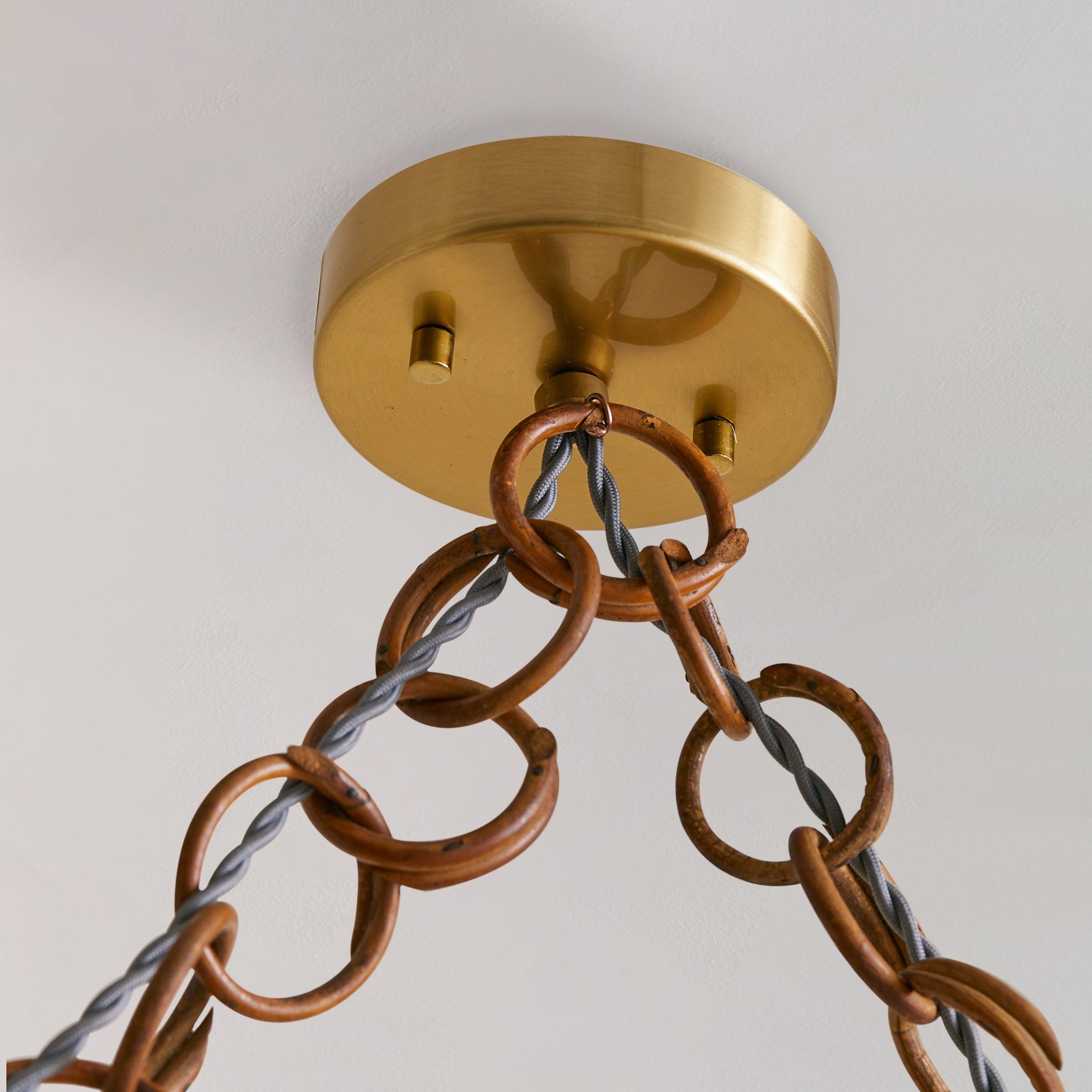 Milieu du XXe siècle Italian Double Bamboo Lantern Pendant, 1960s en vente