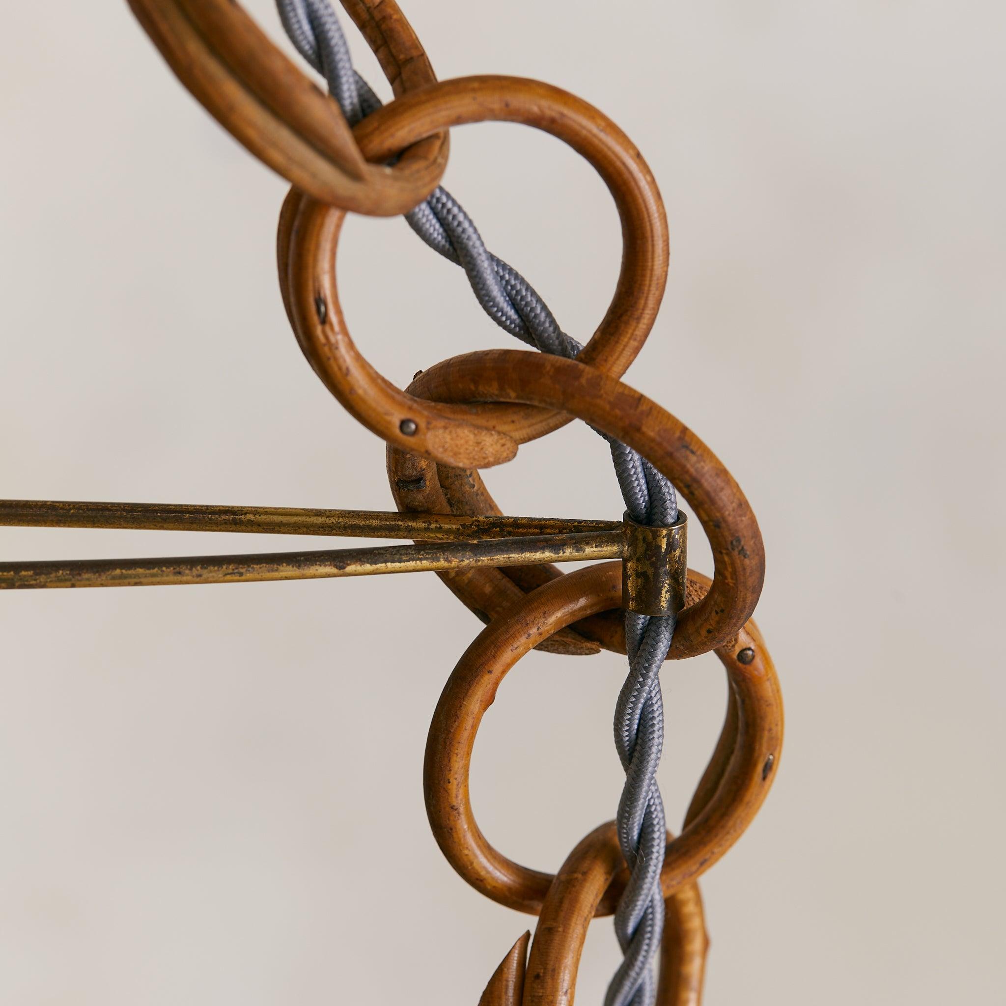 Italian Double Bamboo Lantern Pendant, 1960s en vente 1