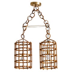 Italian Double Bamboo Lantern Pendant, 1960s