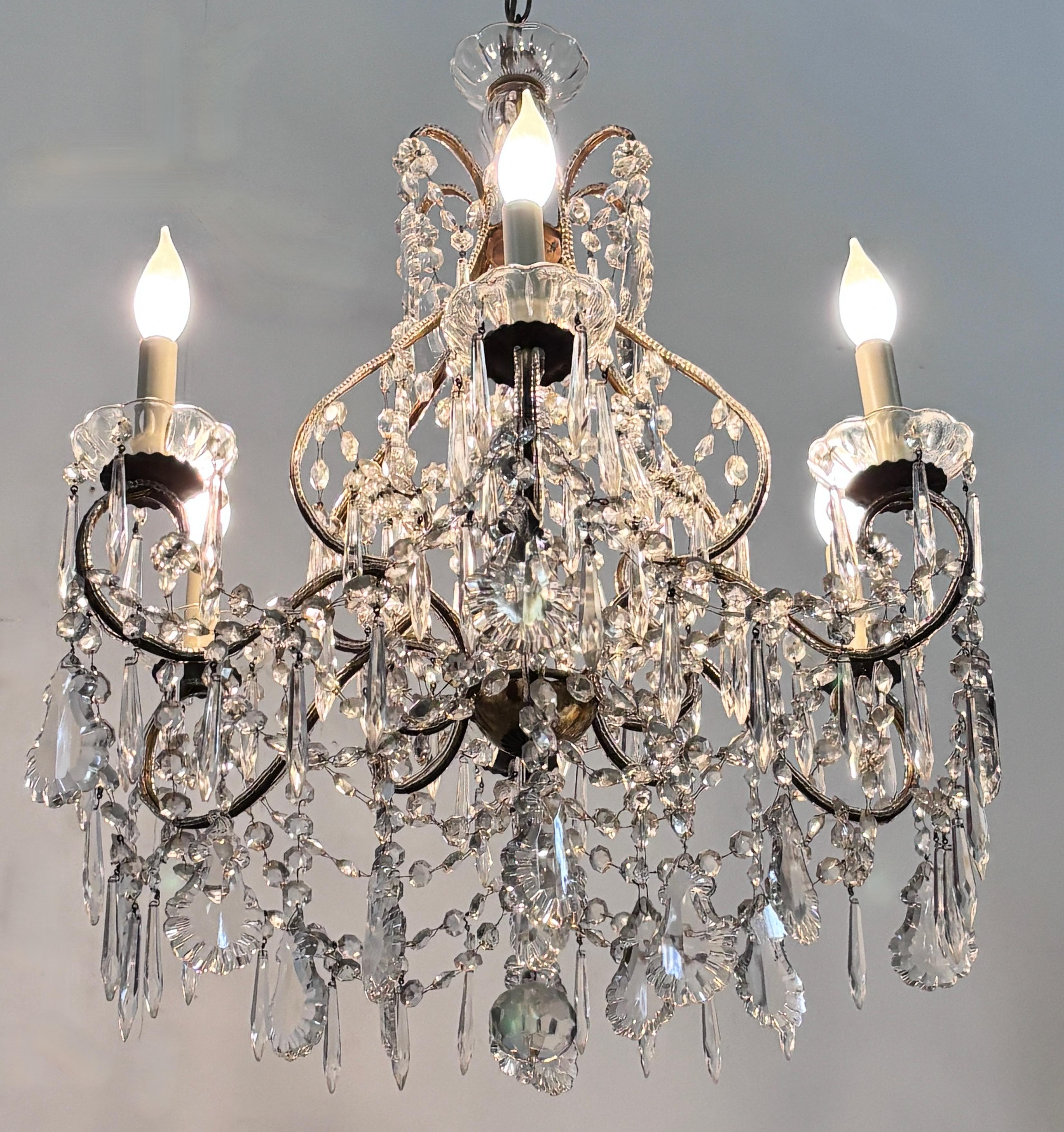 Hollywood Regency Lustre italien à double perle en verre et cristal en vente