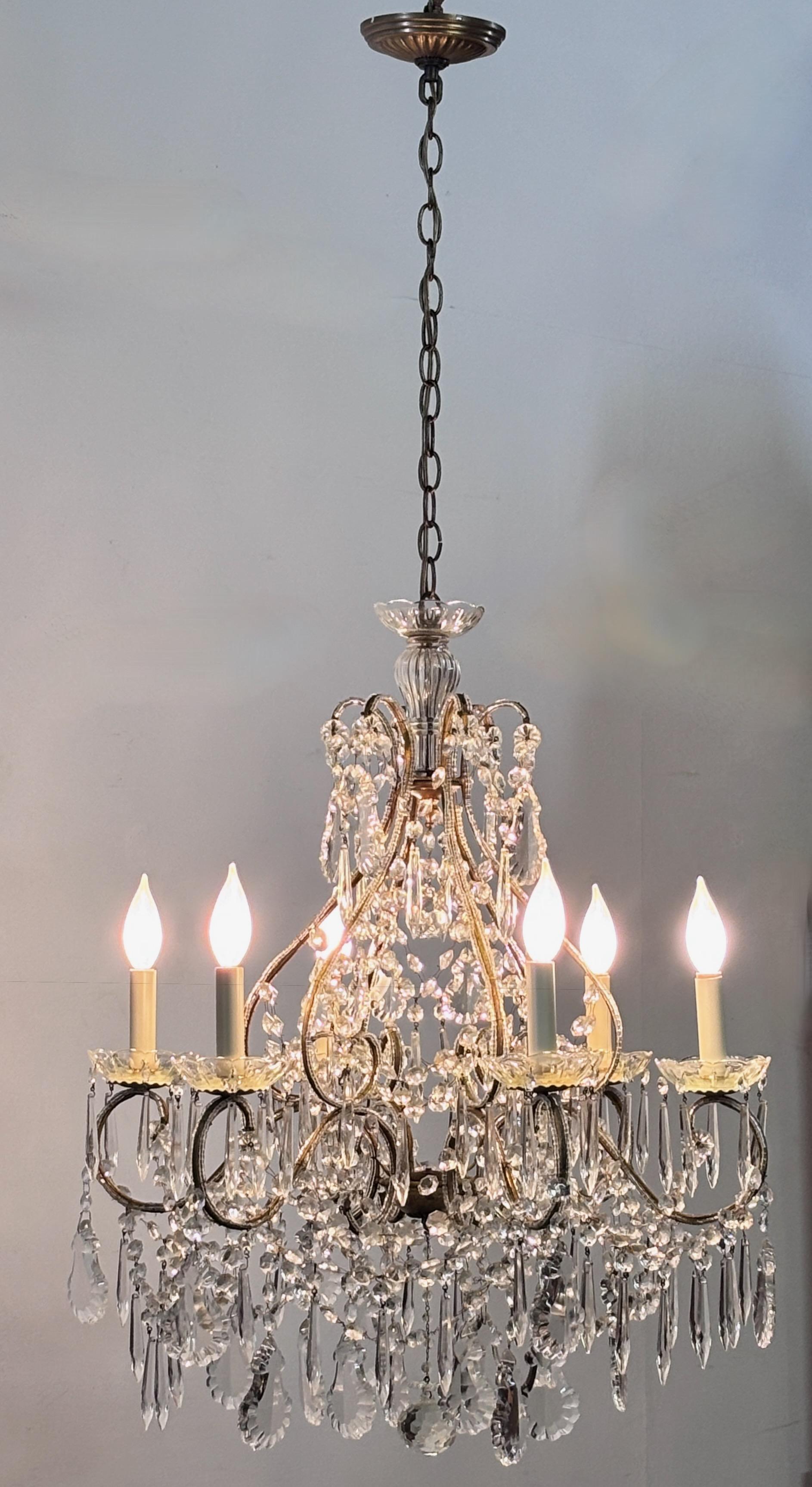 20ième siècle Lustre italien à double perle en verre et cristal en vente