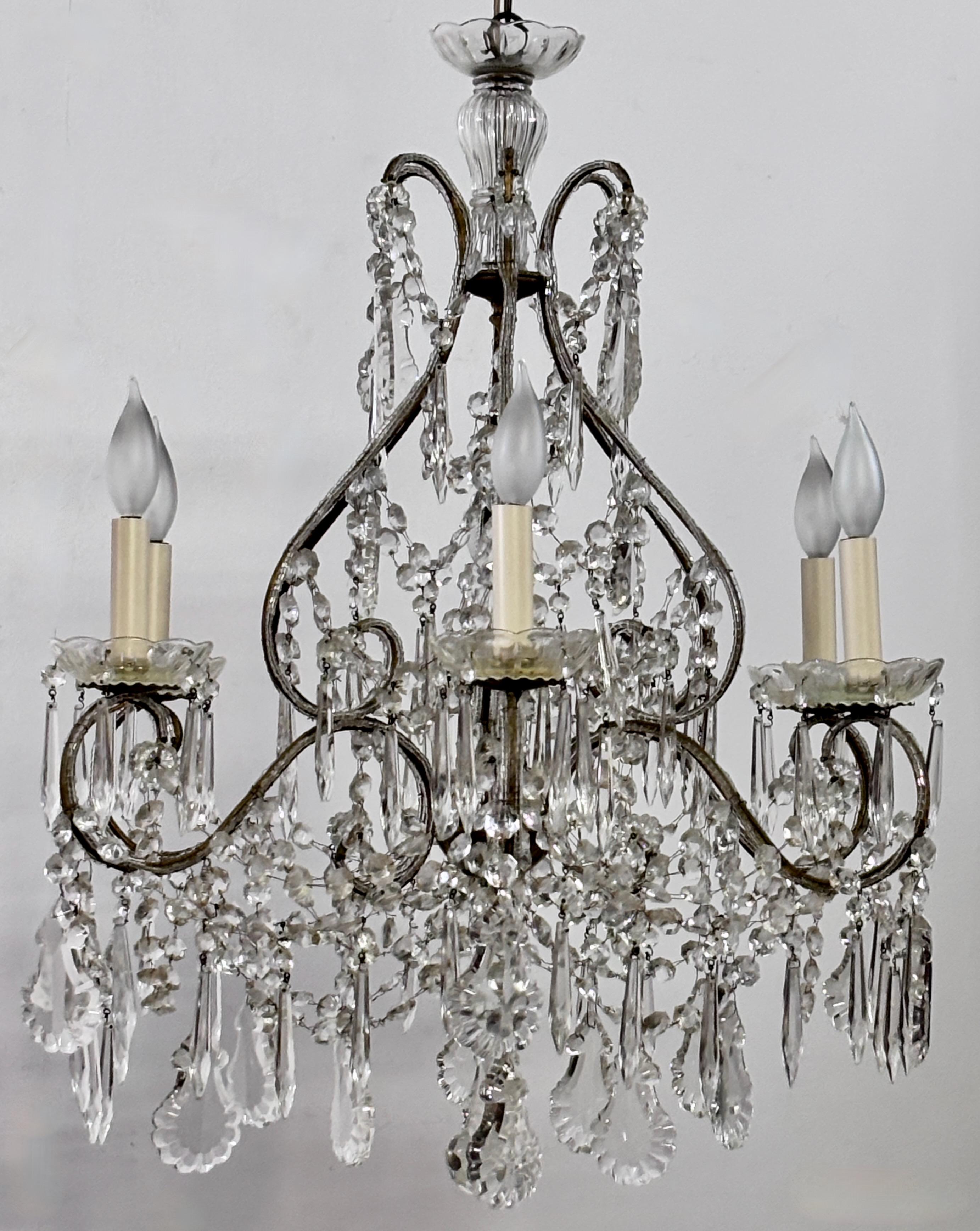 Cristal Lustre italien à double perle en verre et cristal en vente