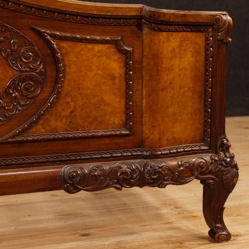 Mid-20th Century Italian Double Bed in Carved Walnut, Burl Walnut and Burl Elm from 20th Century