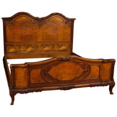 Italian Double Bed in Carved Walnut, Burl Walnut and Burl Elm from 20th Century