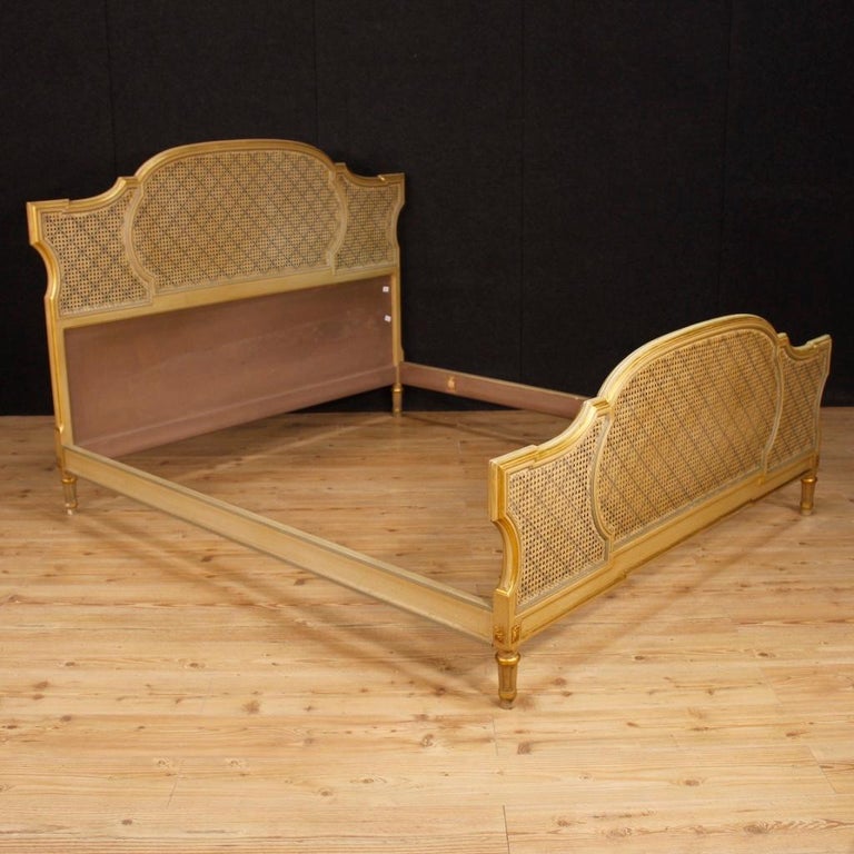 Italian Double Bed in Lacquered and Giltwood in Louis XVI Style 20th