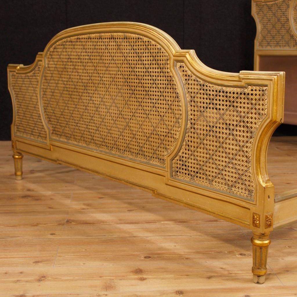 20th Century Lacquered and Gilt Wood Louis XVI Style Italian Double Bed, 1950 3