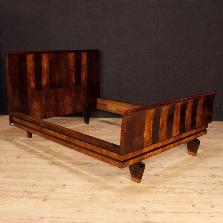Italian Double Bed in Palisander and Burl Walnut in Art Deco Style