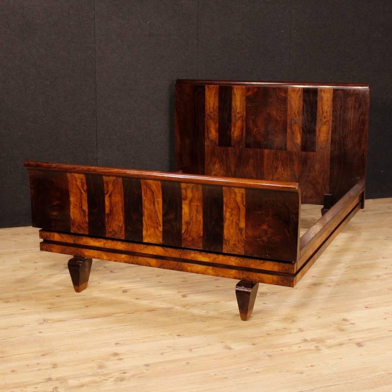 Italian Double Bed in Palisander and Burl Walnut in Art Deco Style