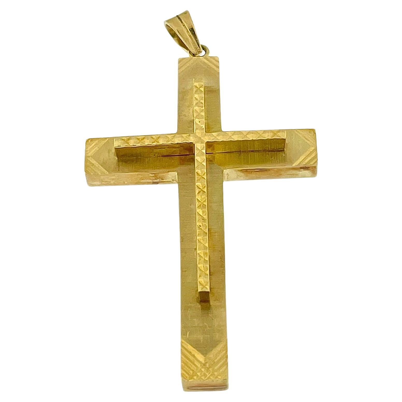 Italian Double Cross Yellow Gold Satin Finish For Sale