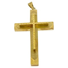 Italienisches Doppelkreuz Gelbgold Satiniert