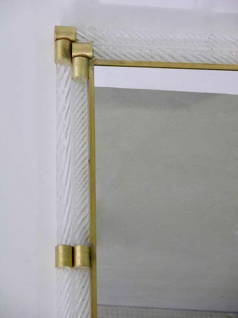 Italian Double Frame Twisted Crystal Murano Glass Mirror with Gold Brass Accents For Sale 4