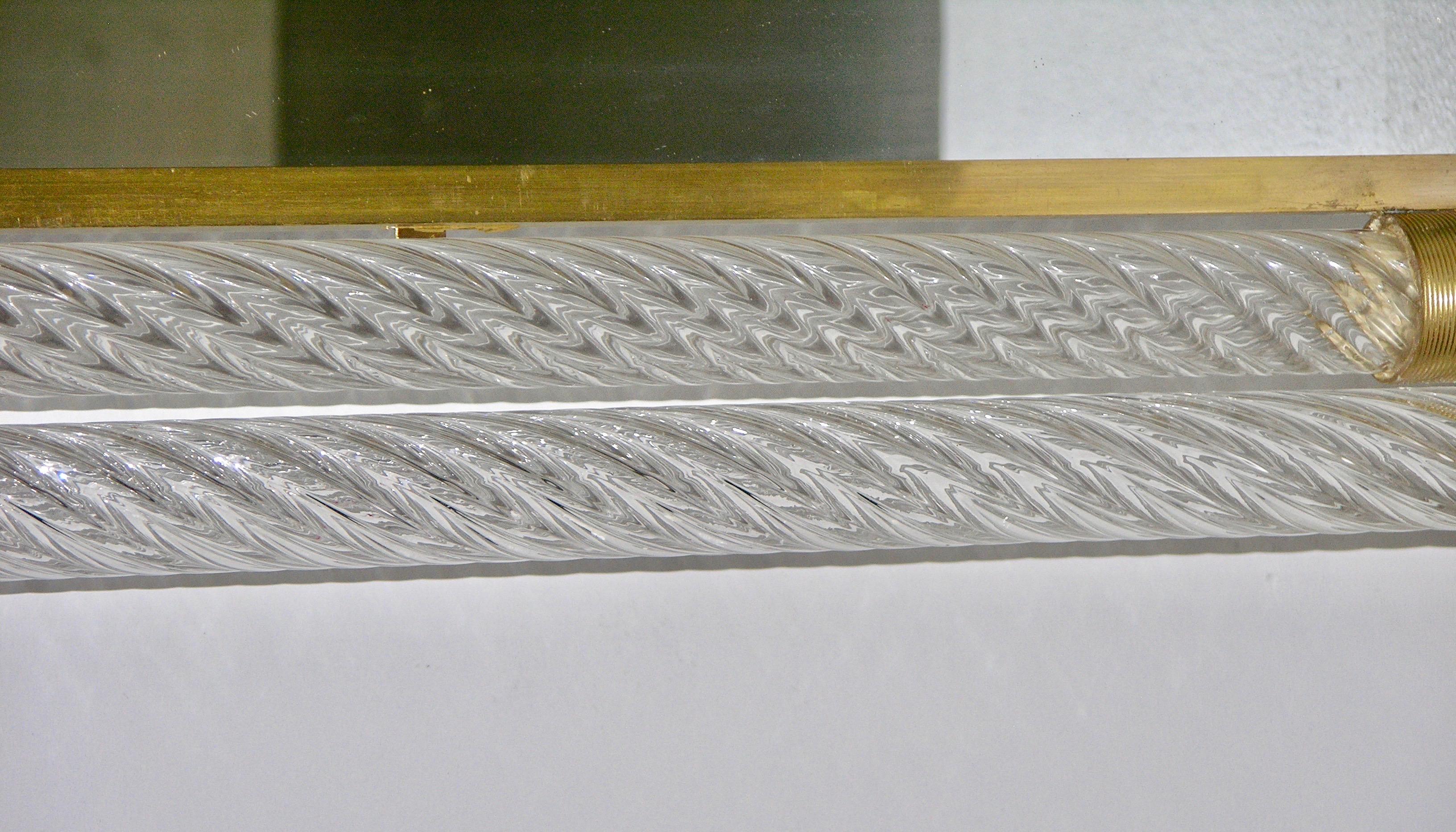 Ottone Specchio italiano in vetro di Murano a doppia cornice e cristallo ritorto con accenti in ottone dorato in vendita