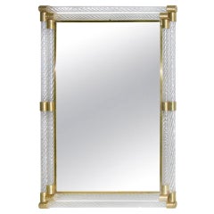 Italian Double Frame Twisted Crystal Murano Glass Mirror with Gold Brass Accents