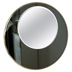 Miroir mural design italien en verre double avec cadre en laiton, années 1970