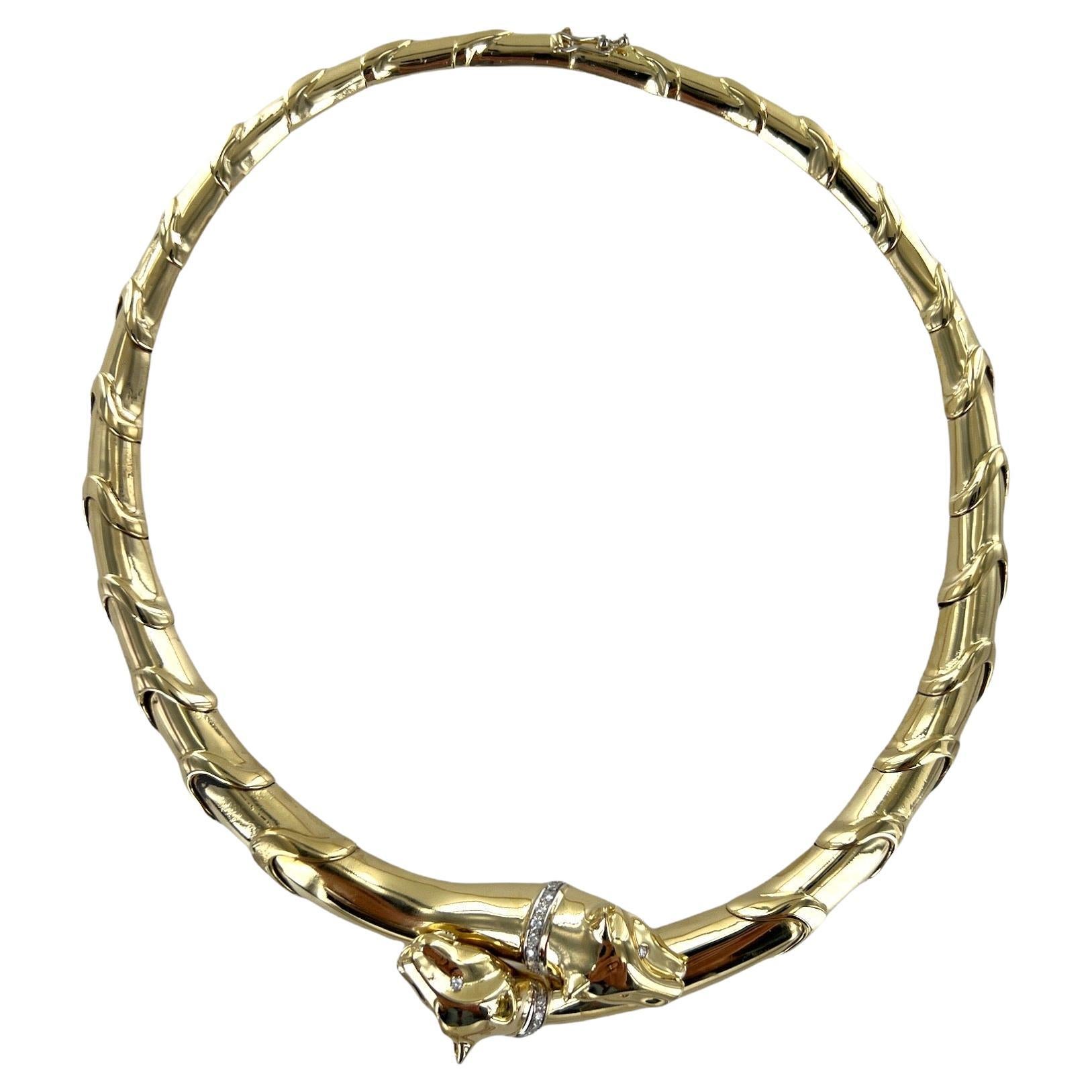 Vintage Cartier Tubogas 18 Karat TwoTone Diamond Collar Necklace For